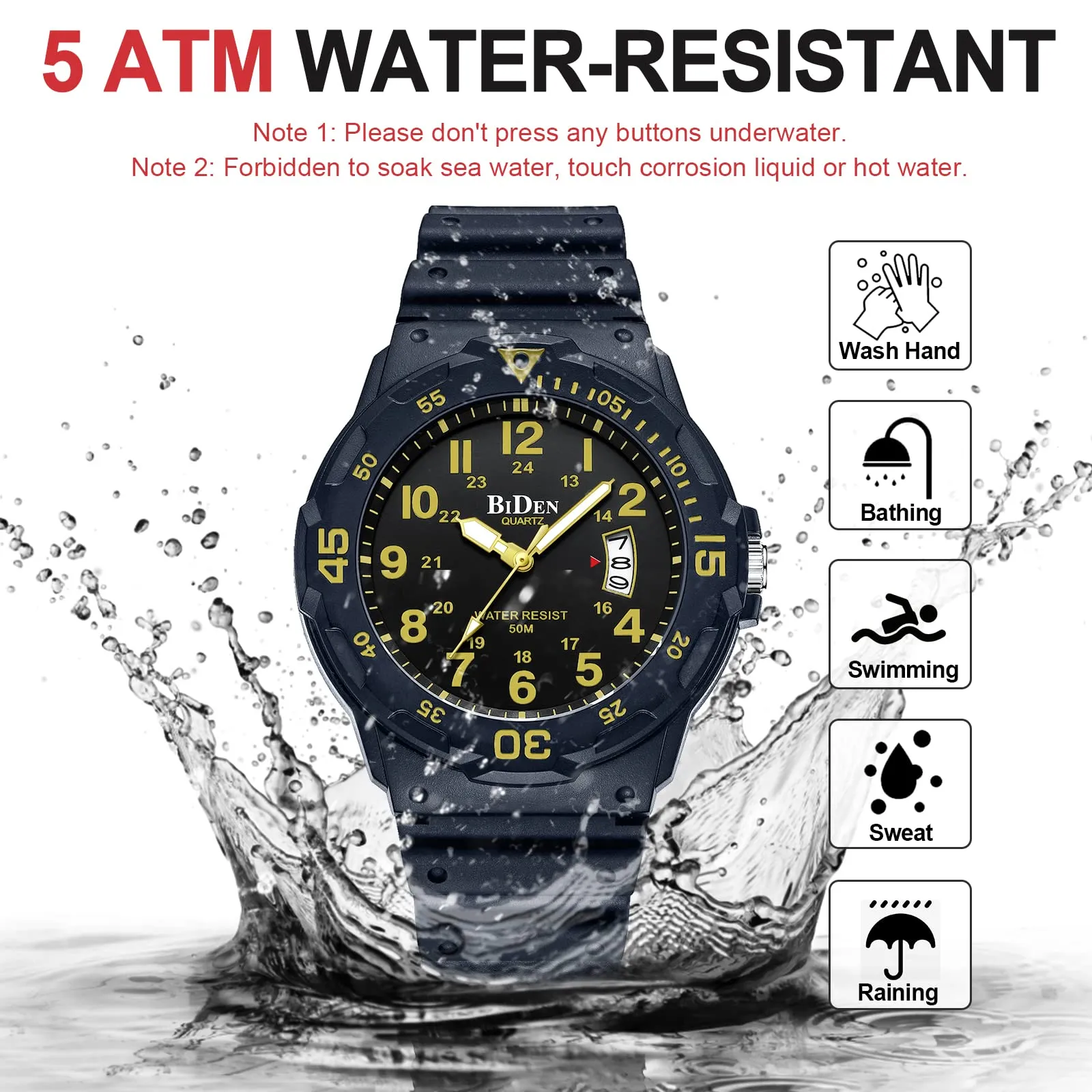 HANPOSH Orologio Uomo Analogico Quarzo Impermeabile con Data Luminosa R009 - immagine 9
