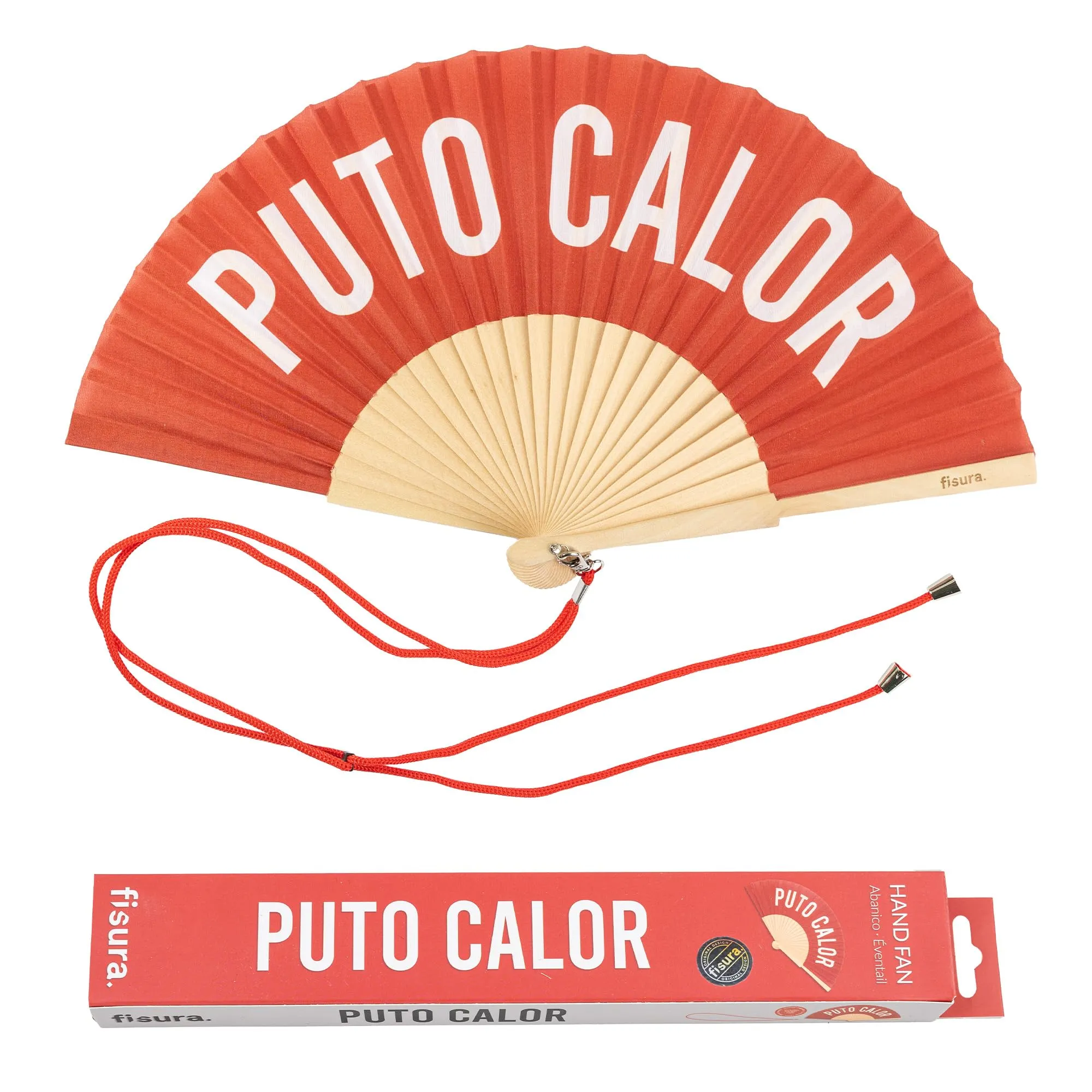 Fisura Ventaglio in legno e tessuto con messaggio in spagnolo, Rosso (Calor), 42,5 x 23 cm - immagine 1