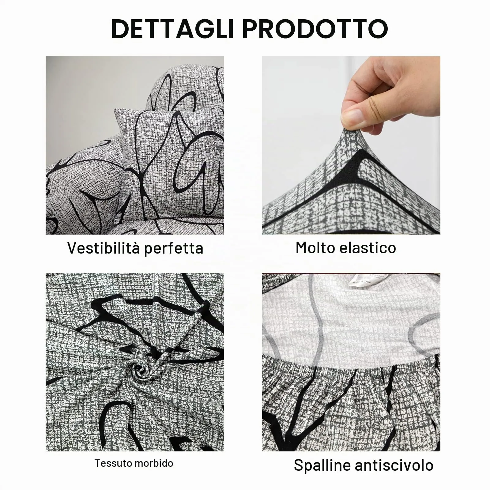 Jaotto Copridivano Elasticizzato 1 Posto, Fodera Antiscivolo e Antimacchia con Braccioli, Grigio - immagine 4