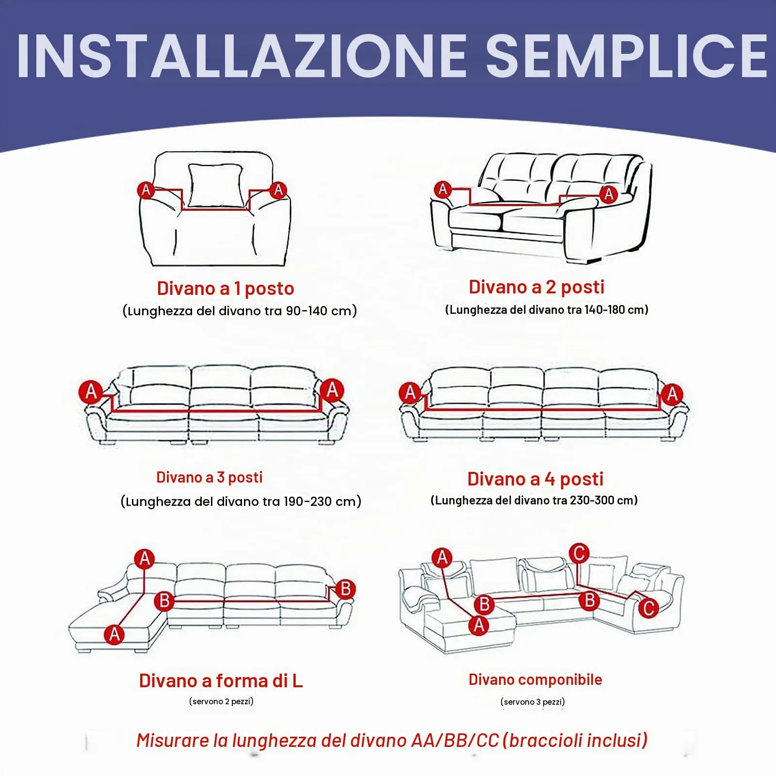 Jaotto Copridivano Elasticizzato 4 Posti, Fodera Antiscivolo e Antimacchia con Braccioli, Linea Grigio - immagine 2