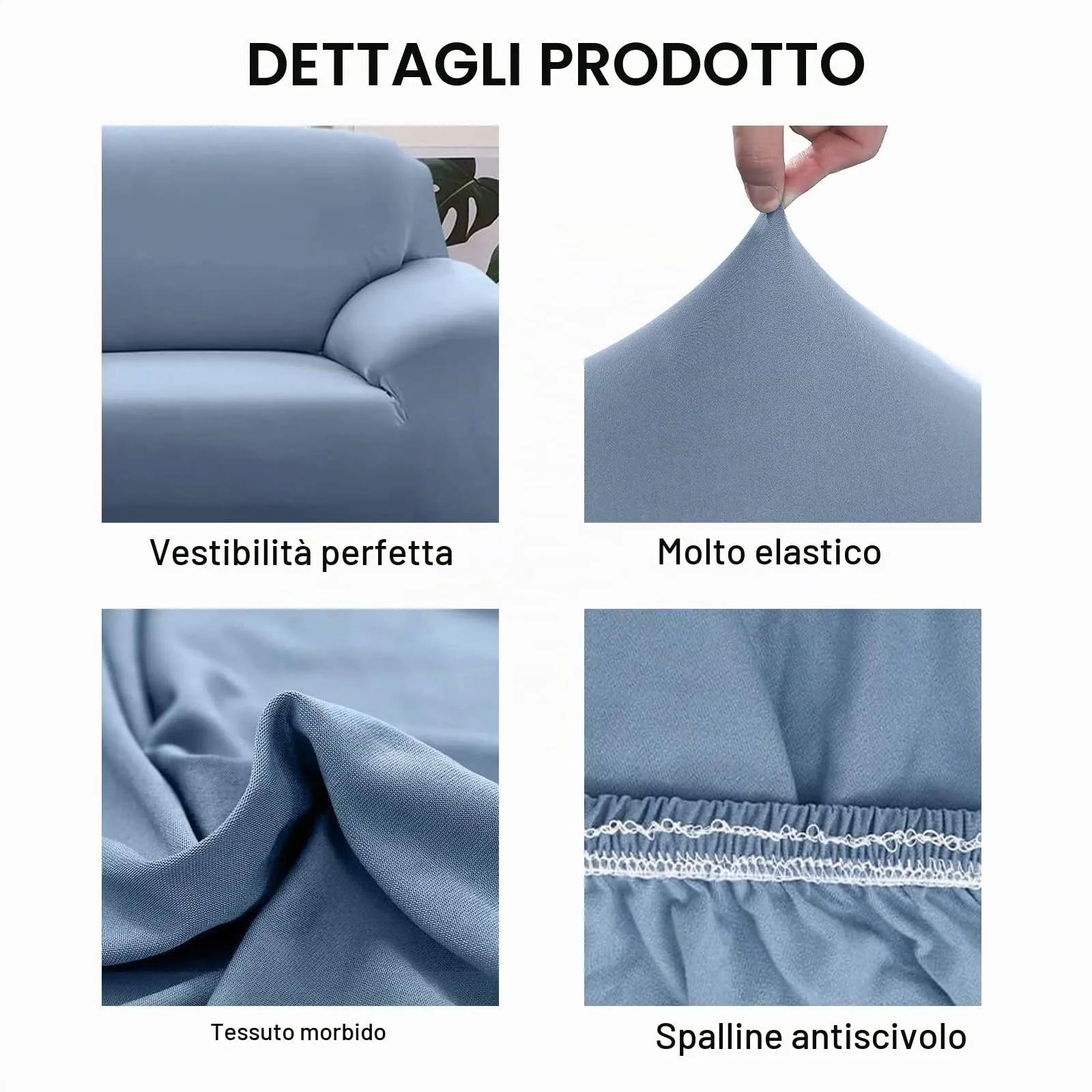 Jaotto Copridivano Elasticizzato 1 Posto Antiscivolo Antimacchia con Braccioli, Grigio Blu - immagine 3