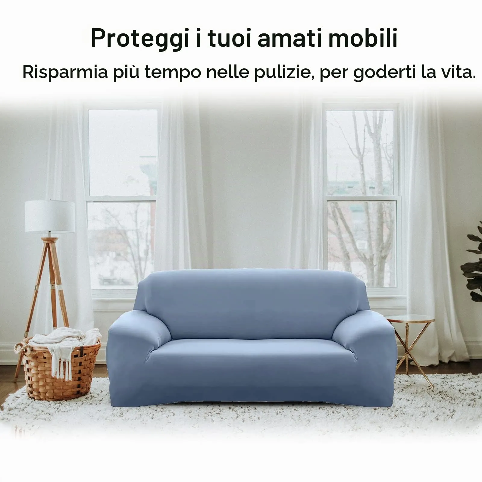 Jaotto Copridivano Elasticizzato 1 Posto Antiscivolo Antimacchia con Braccioli, Grigio Blu - immagine 4