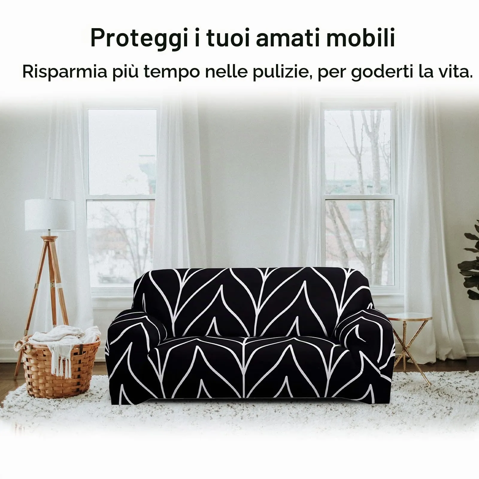 Jaotto Copridivano Elasticizzato 3 Posti, Fantasia Antiscivolo e Antimacchia, Linea Nera - immagine 3