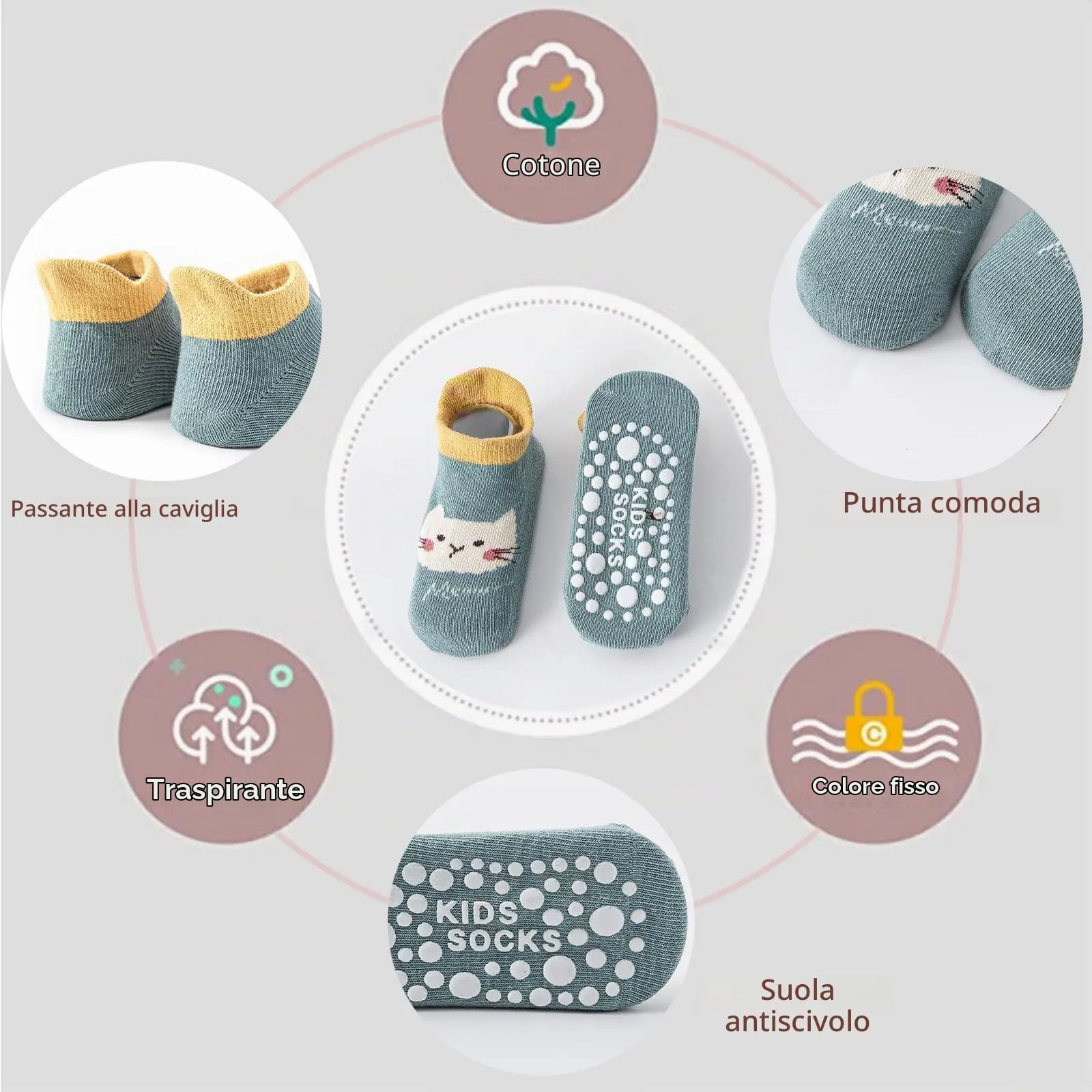 YANWANG Calzini alla Caviglia Antiscivolo per Neonati e Bambini, 6 Paia, Panda, 1-3 anni - immagine 3