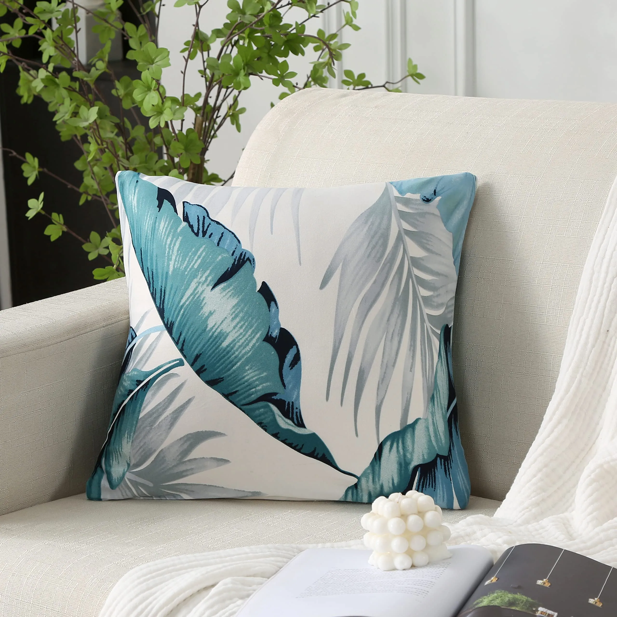 Jaotto Federe per Cuscini Divano Decorativi in Spandex 45x45cm, Foglie Bianche, Set di 2 - immagine 5