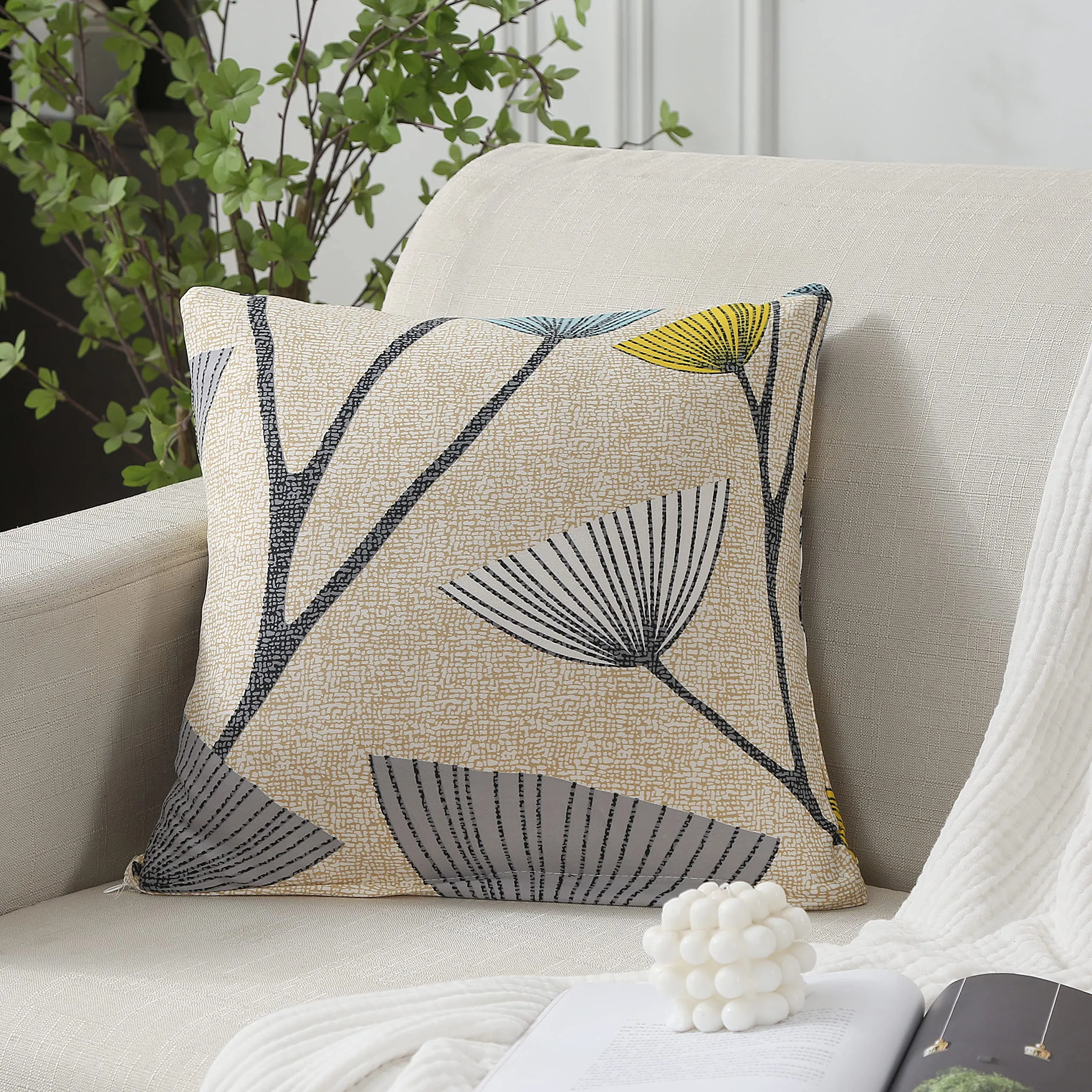Jaotto Federe per Cuscini Divano Decorativi in Spandex, 45x45cm, Set di 2, Foglie Beige - immagine 3