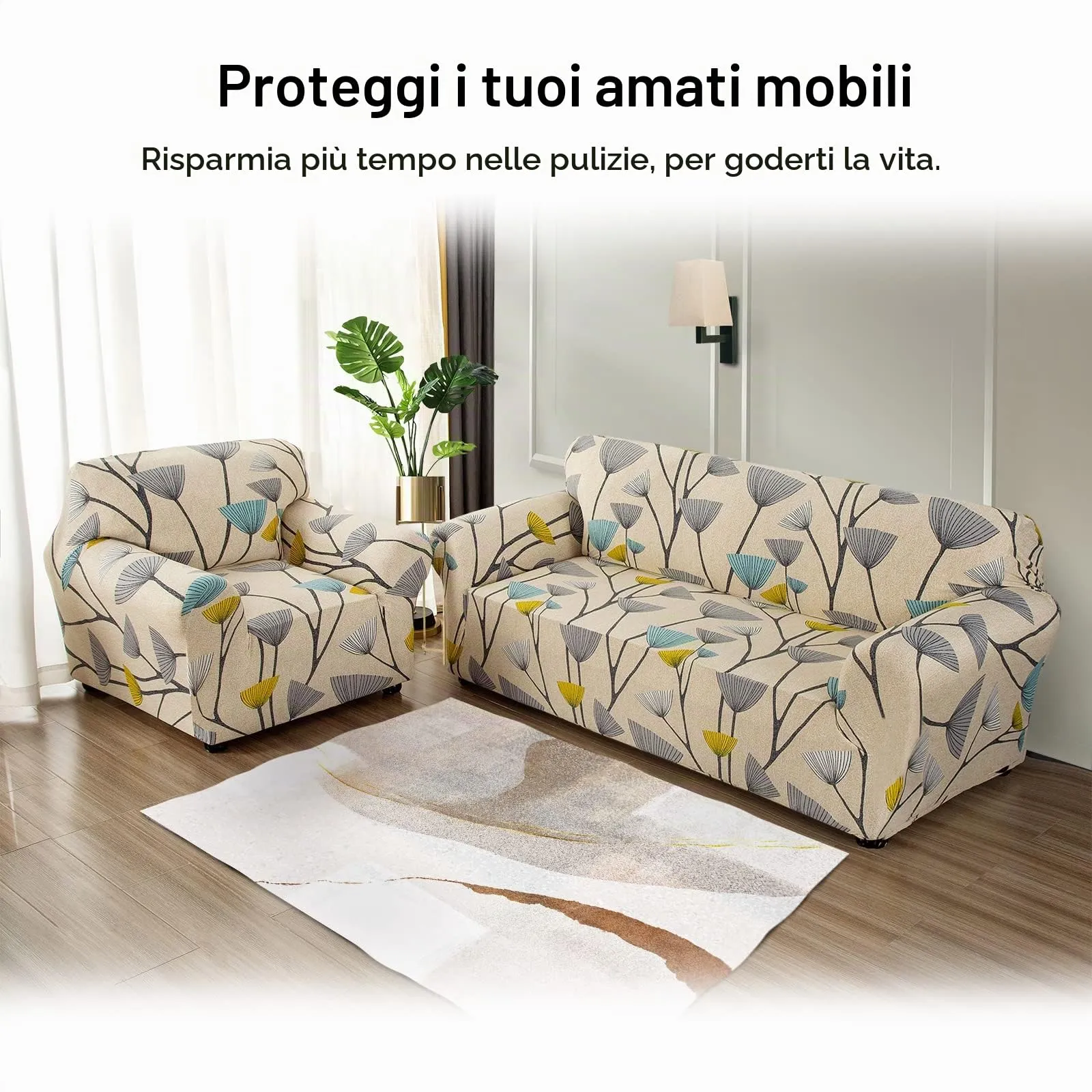 Jaotto Federe per Cuscini Divano Decorativi in Spandex, 45x45cm, Set di 2, Foglie Beige - immagine 5