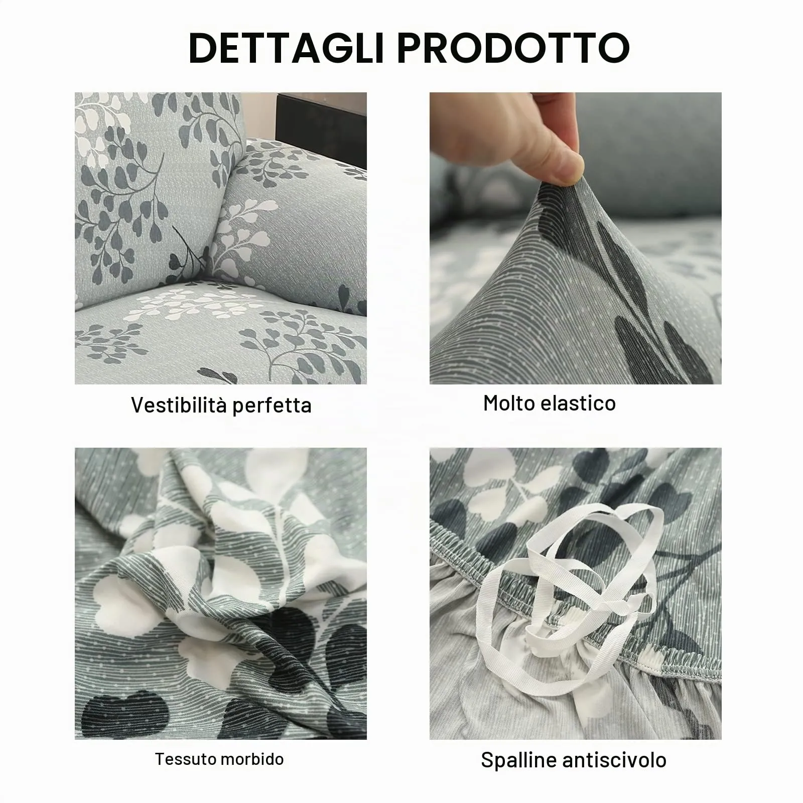 Jaotto Copridivano Elasticizzato 2 Posti, Fodera Antiscivolo e Antimacchia Stile Foglie - immagine 3