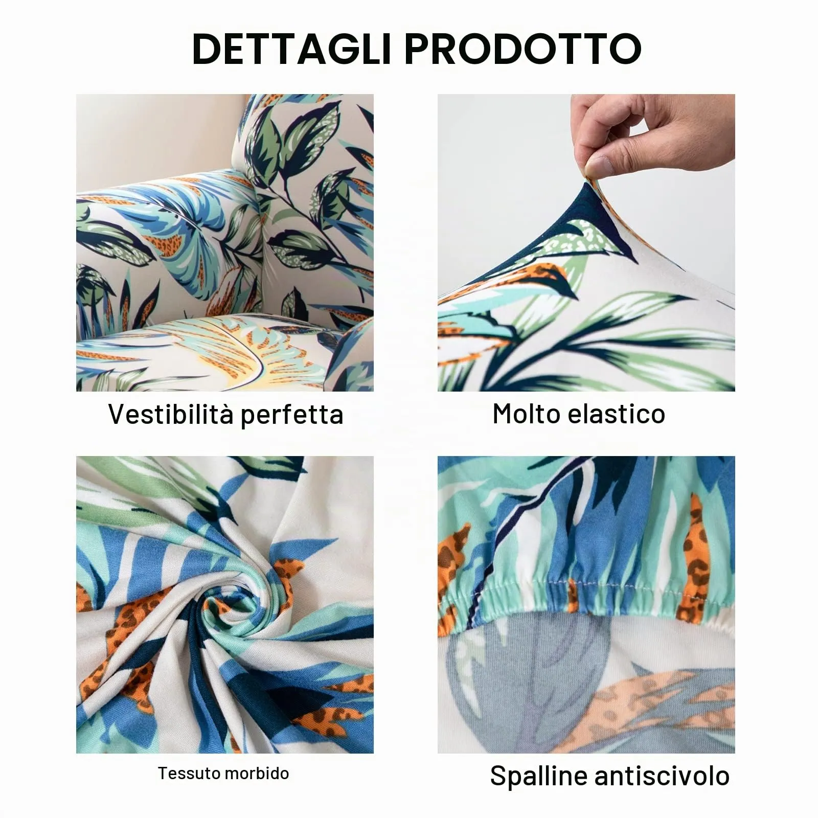 Jaotto Copridivano Elasticizzato 1 Posto, Fodera Antiscivolo e Antimacchia con Braccioli, Foglie Foresta - immagine 3