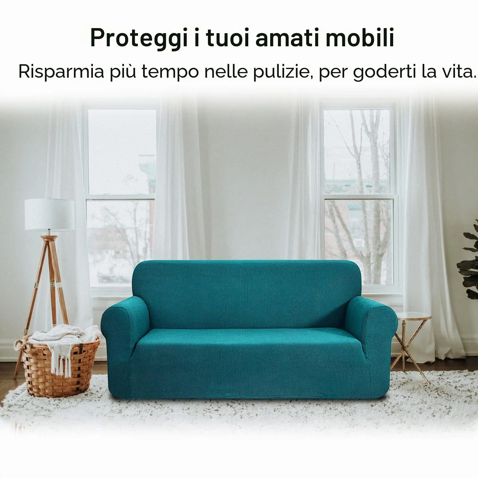 Jaotto Copridivano Elasticizzato 1 Posto, Fodera Antiscivolo e Antimacchia in Tessuto Jacquard, Colore Verdi - immagine 3