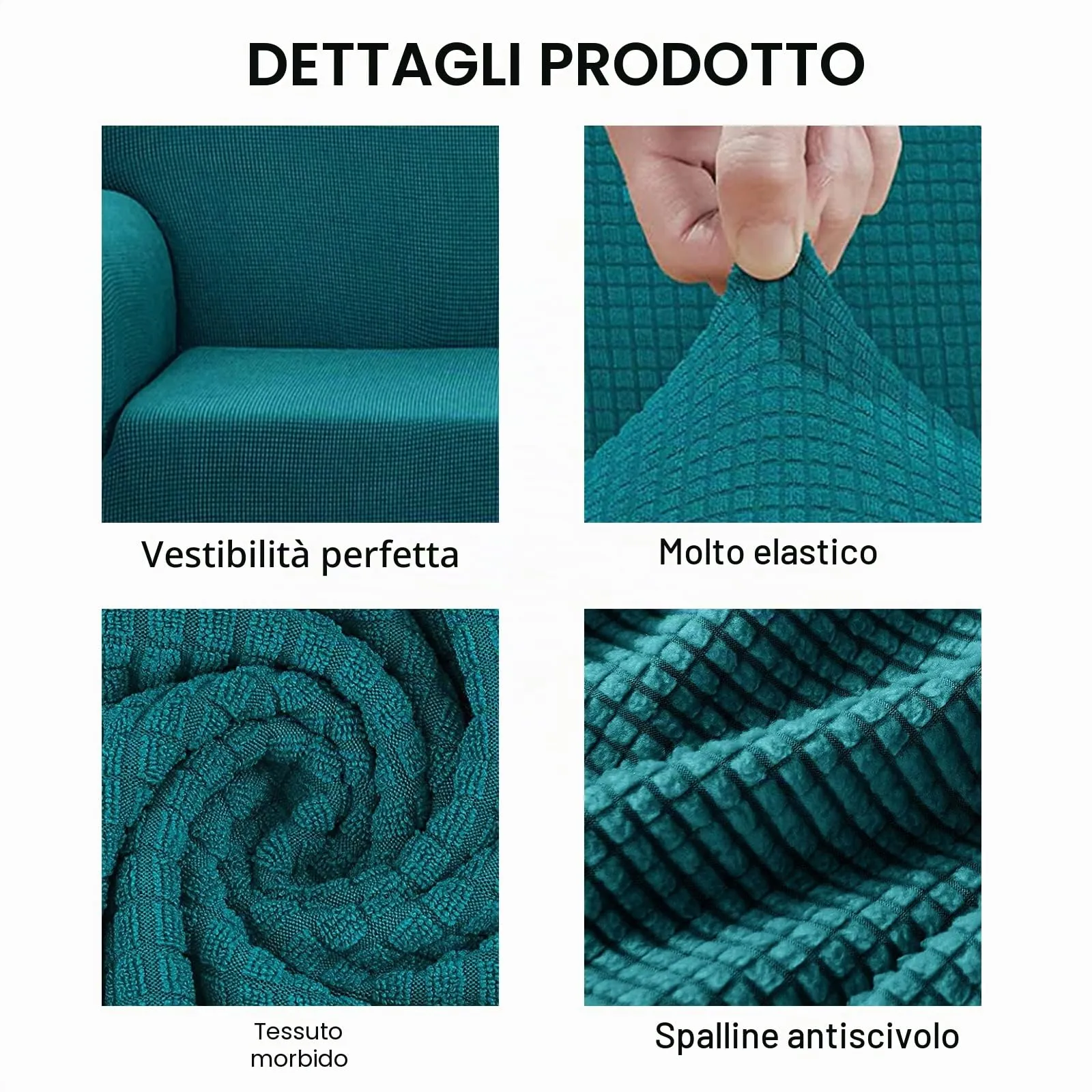 Jaotto Copridivano Elasticizzato 1 Posto, Fodera Antiscivolo e Antimacchia in Tessuto Jacquard, Colore Verdi - immagine 4