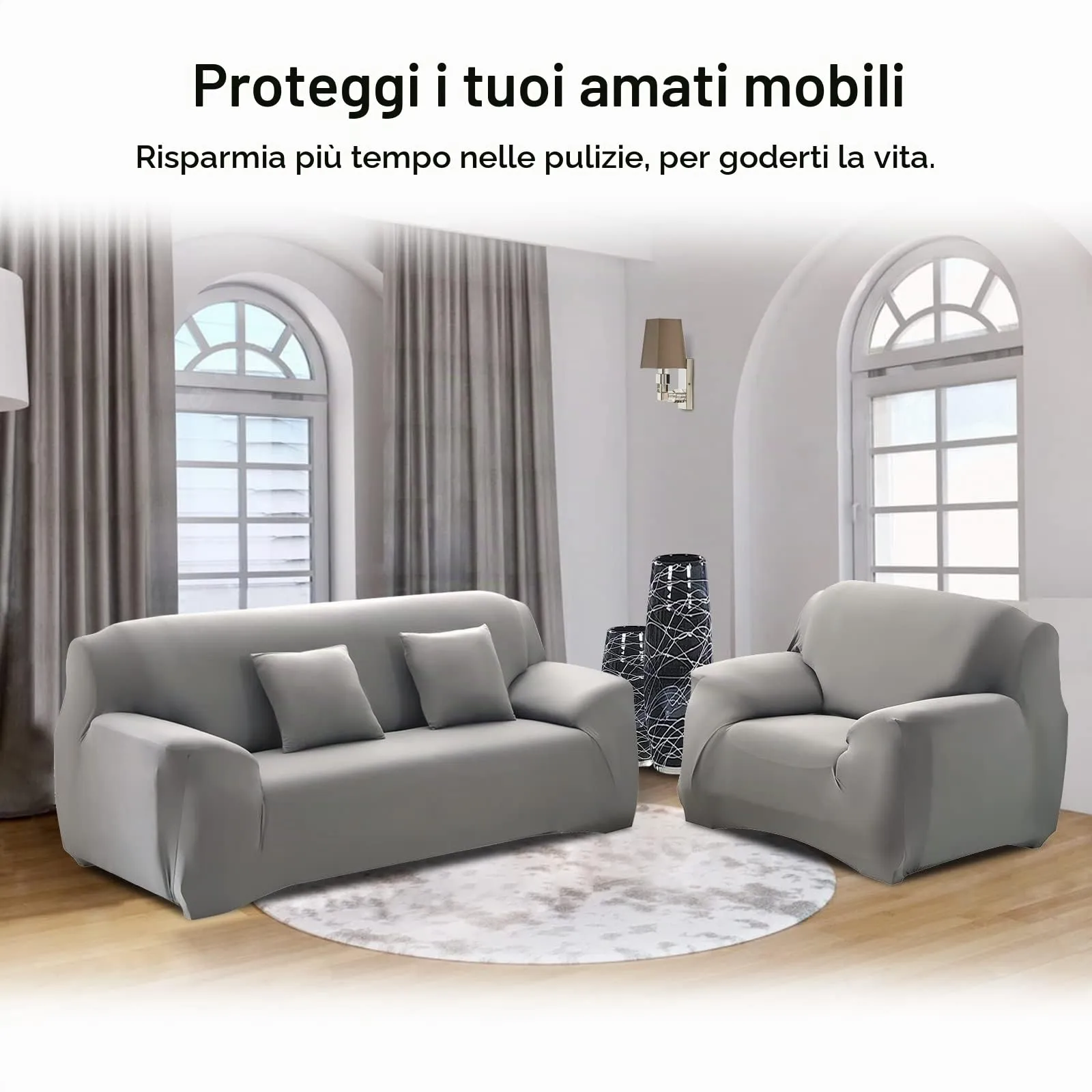 Jaotto Copridivano Elasticizzato 4 Posti, Antiscivolo e Antimacchia, Grigio - immagine 4