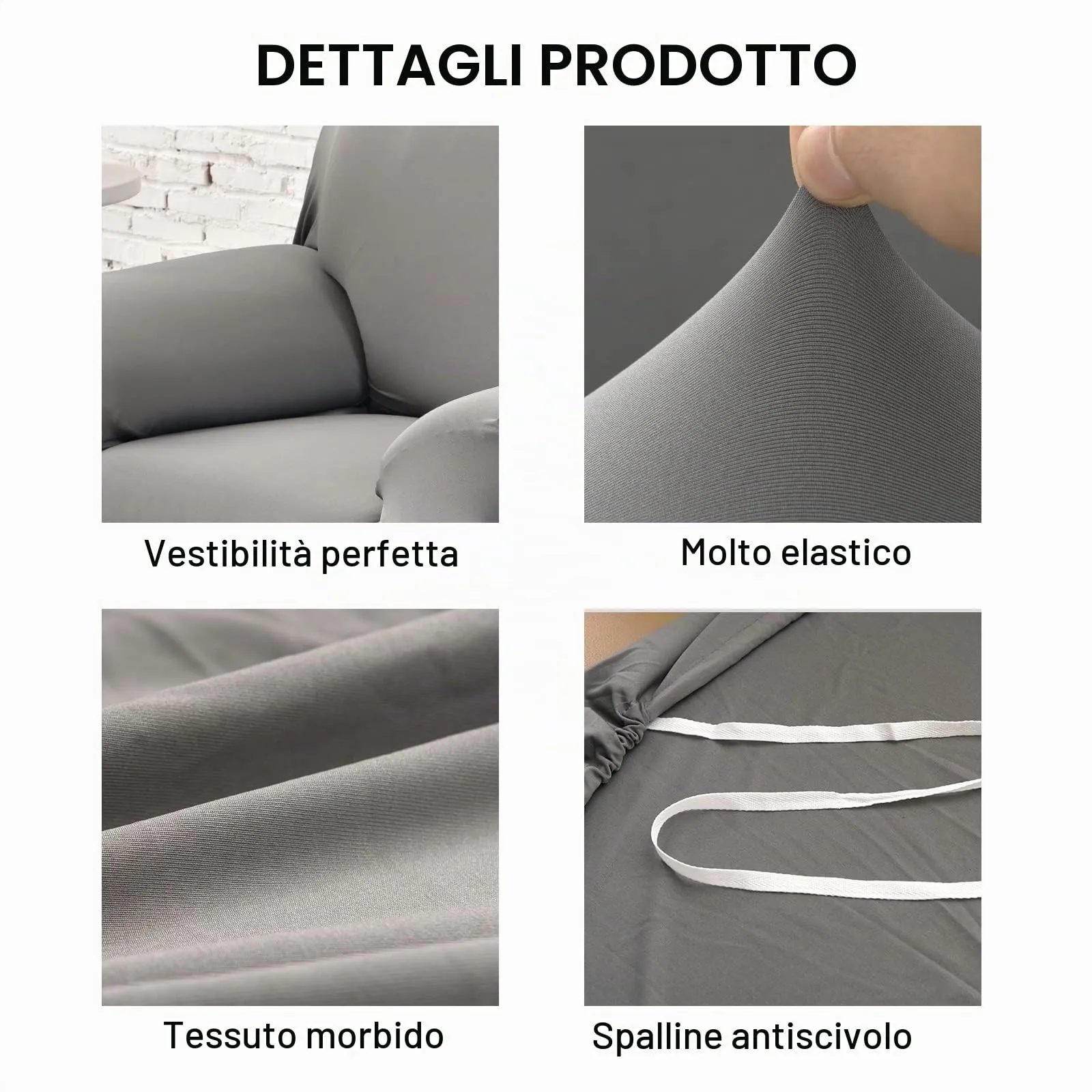 Jaotto Federe per Cuscini Divano Decorativi in Spandex, 45x45cm, Grigio, Set di 2 - immagine 3