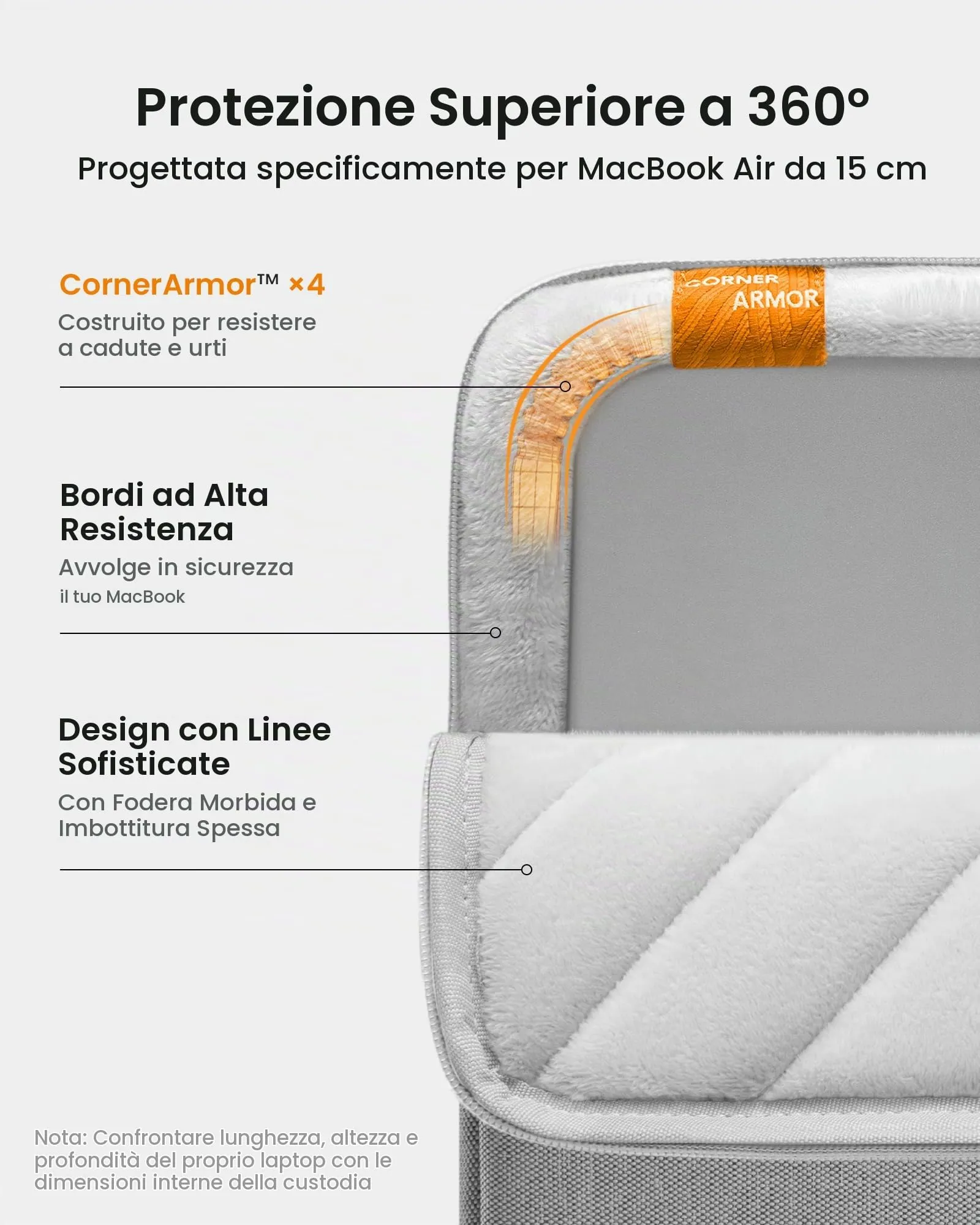 tomtoc 360° Custodia per MacBook Air 15 Pollici M5/M4/M3/M2, Laptop Sleeve - immagine 4