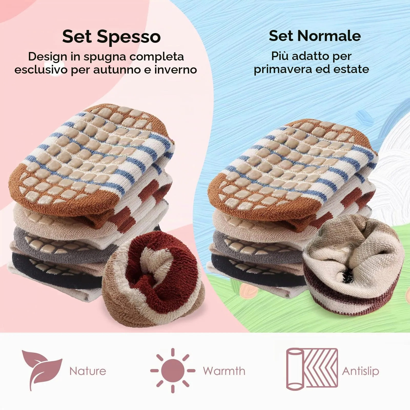 Simpeak Calzini Antiscivolo per Bambino in Cotone, Invernali, 4 Paia, 3-5 Anni, L - immagine 3