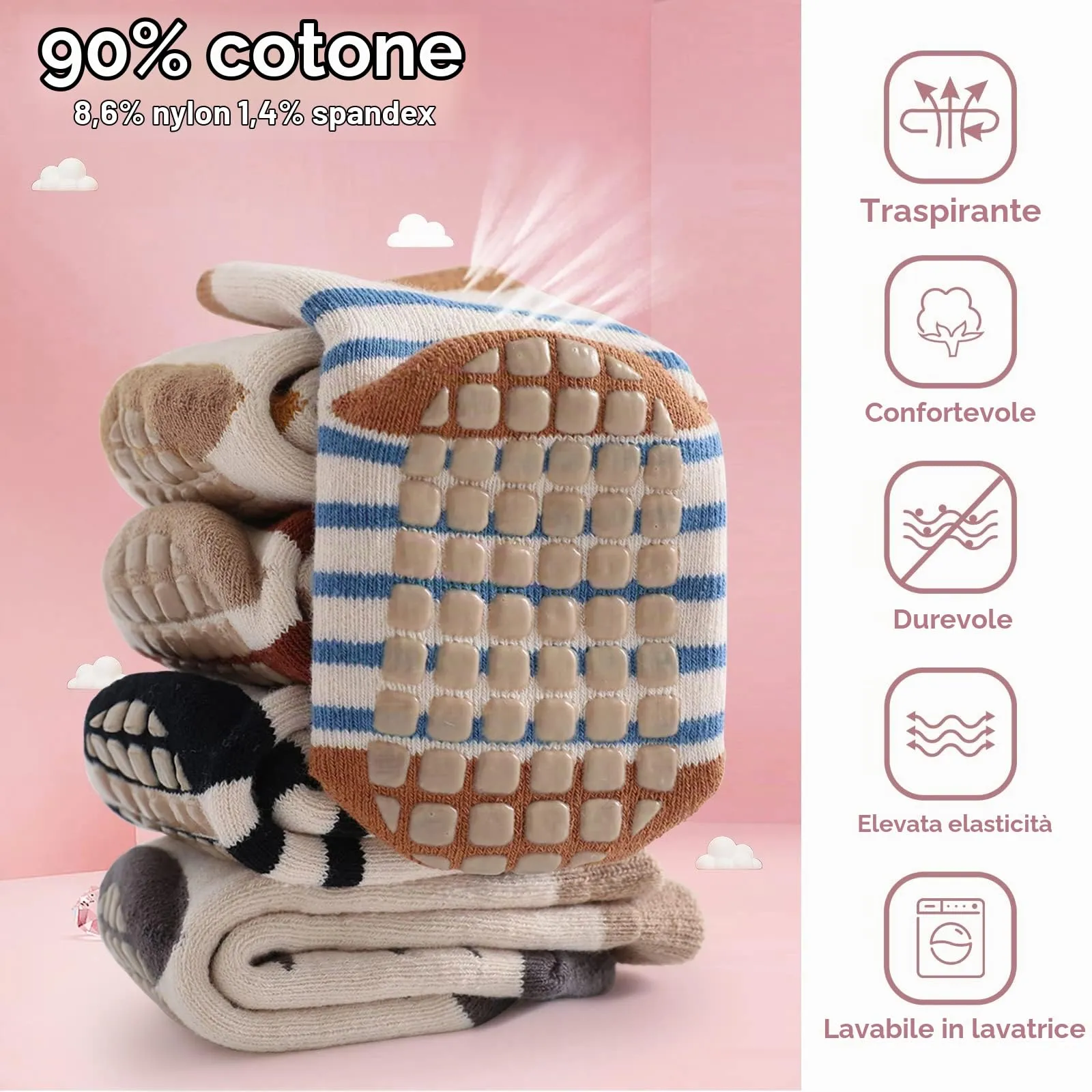Simpeak Calzini Antiscivolo Invernali in Cotone per Bambino, 4 Paia, 1-3 Anni, M - immagine 4