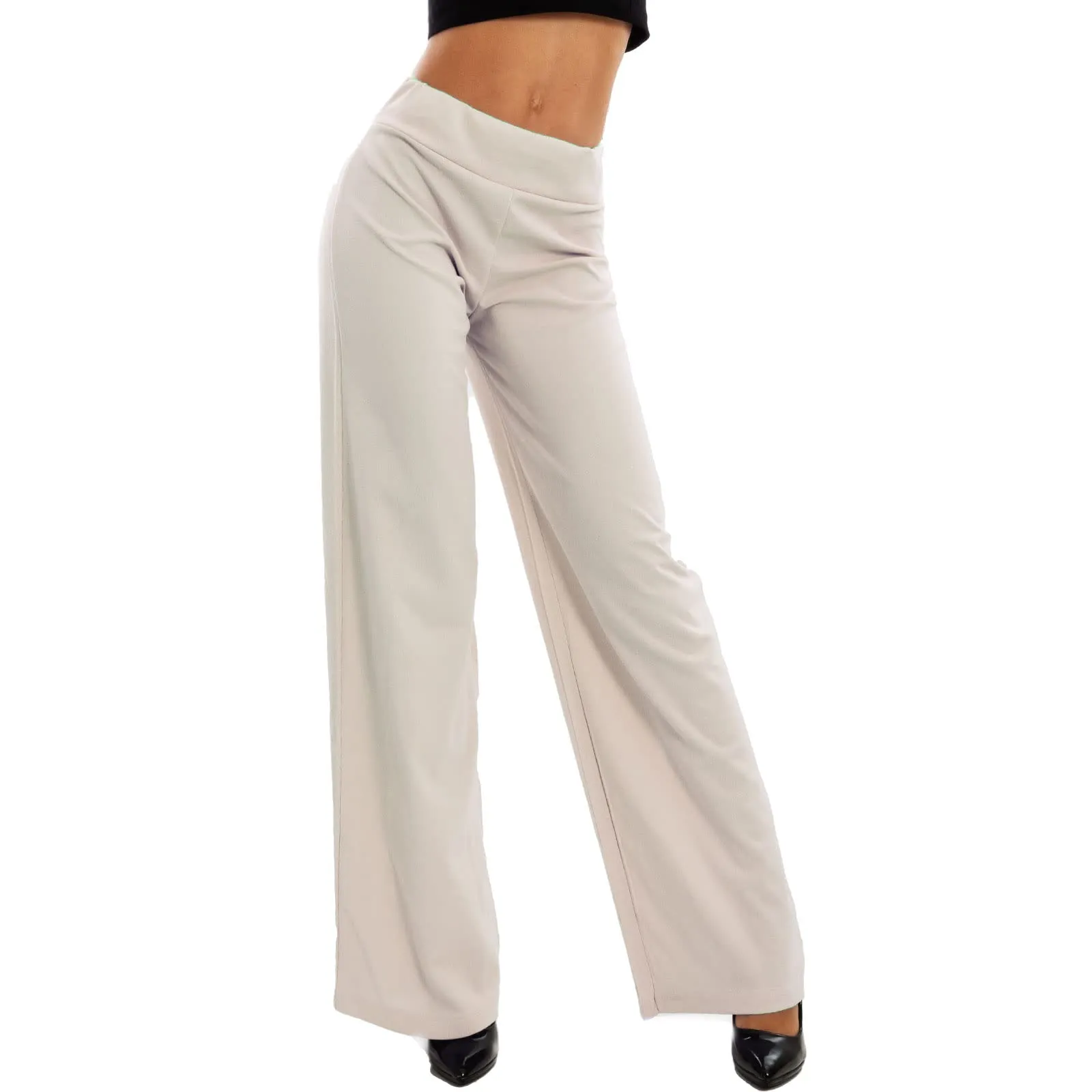 Toocool Pantaloni a Palazzo Basic Elastico in Vita VI-9292, Beige, L - immagine 3