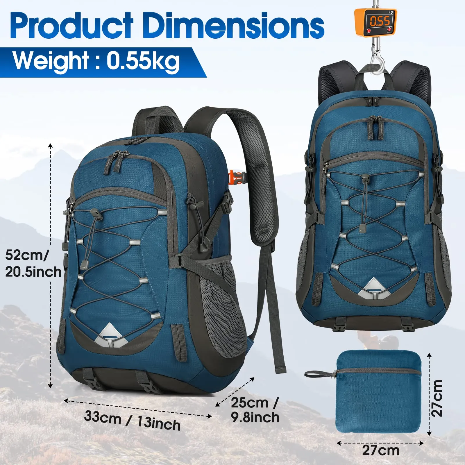 IGOLUMON Zaino Trekking 40L Ultraleggero Pieghevole Impermeabile con Strisce Riflettenti - immagine 2