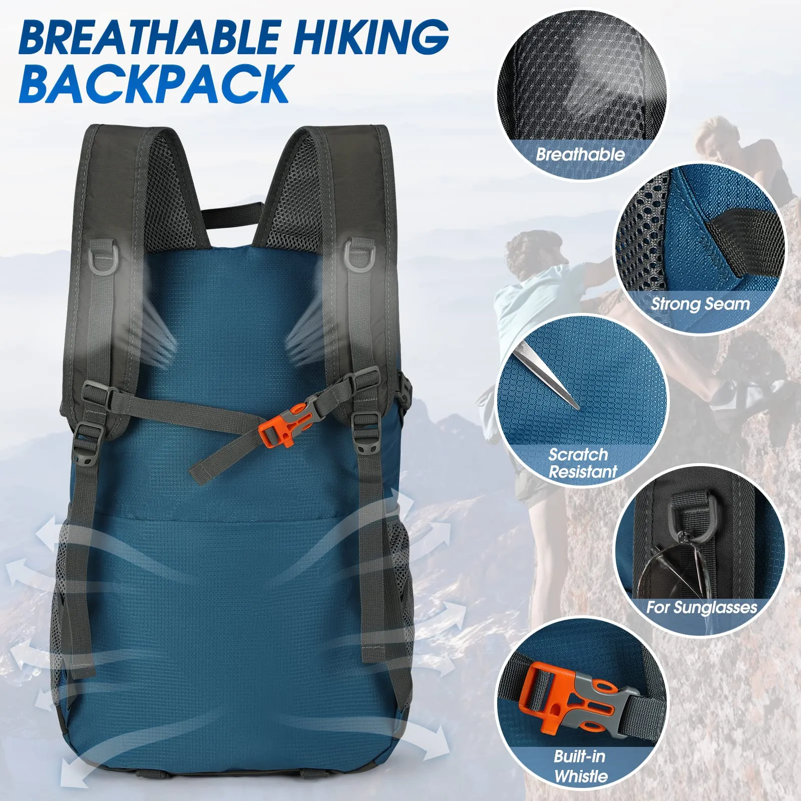 IGOLUMON Zaino Trekking 40L Ultraleggero Pieghevole Impermeabile con Strisce Riflettenti - immagine 4