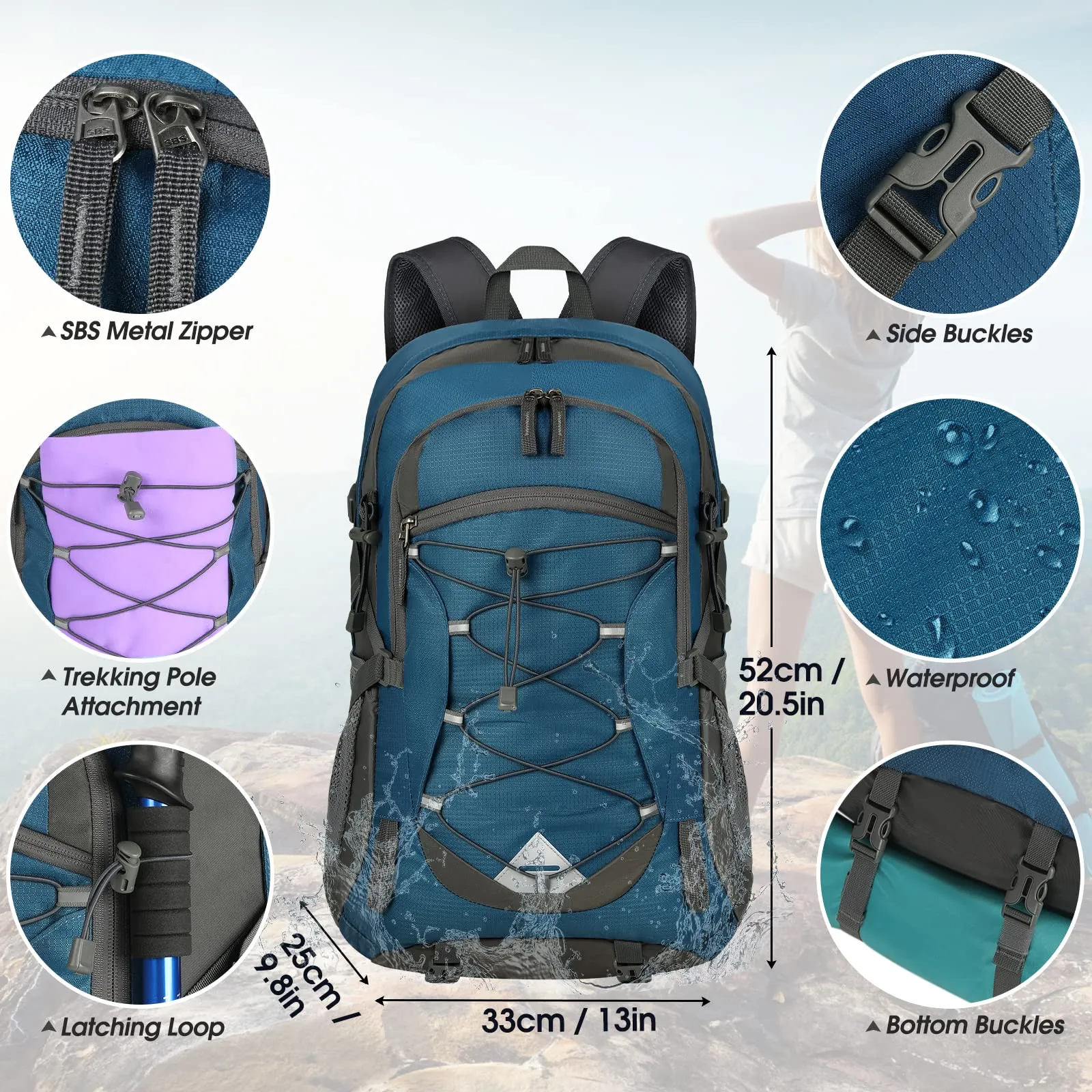 IGOLUMON Zaino Trekking 40L Ultraleggero Pieghevole Impermeabile con Strisce Riflettenti - immagine 5