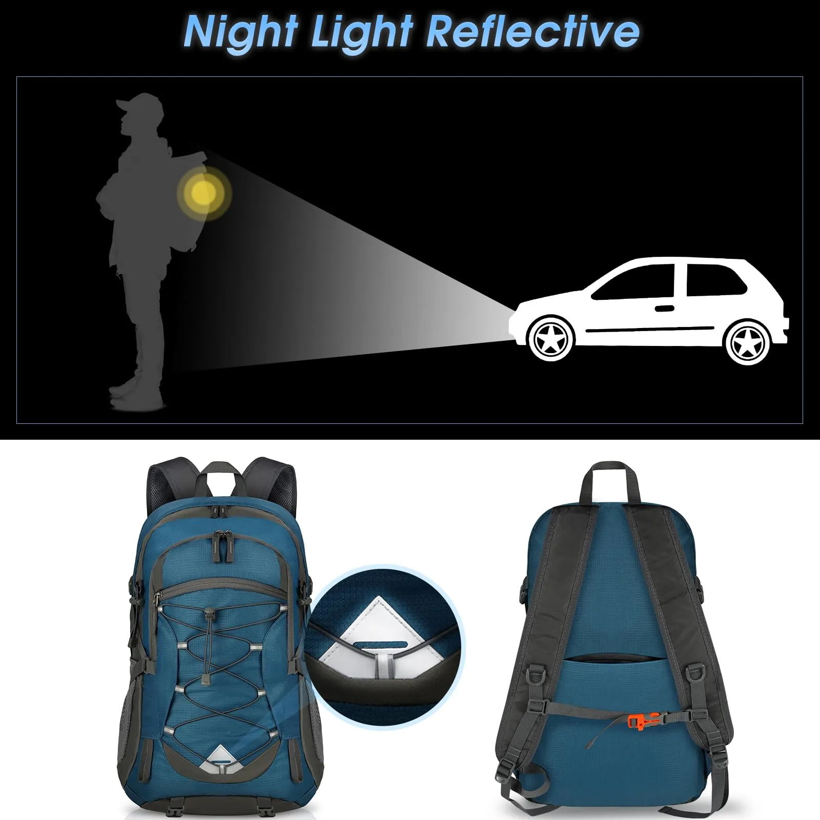 IGOLUMON Zaino Trekking 40L Ultraleggero Pieghevole Impermeabile con Strisce Riflettenti - immagine 6