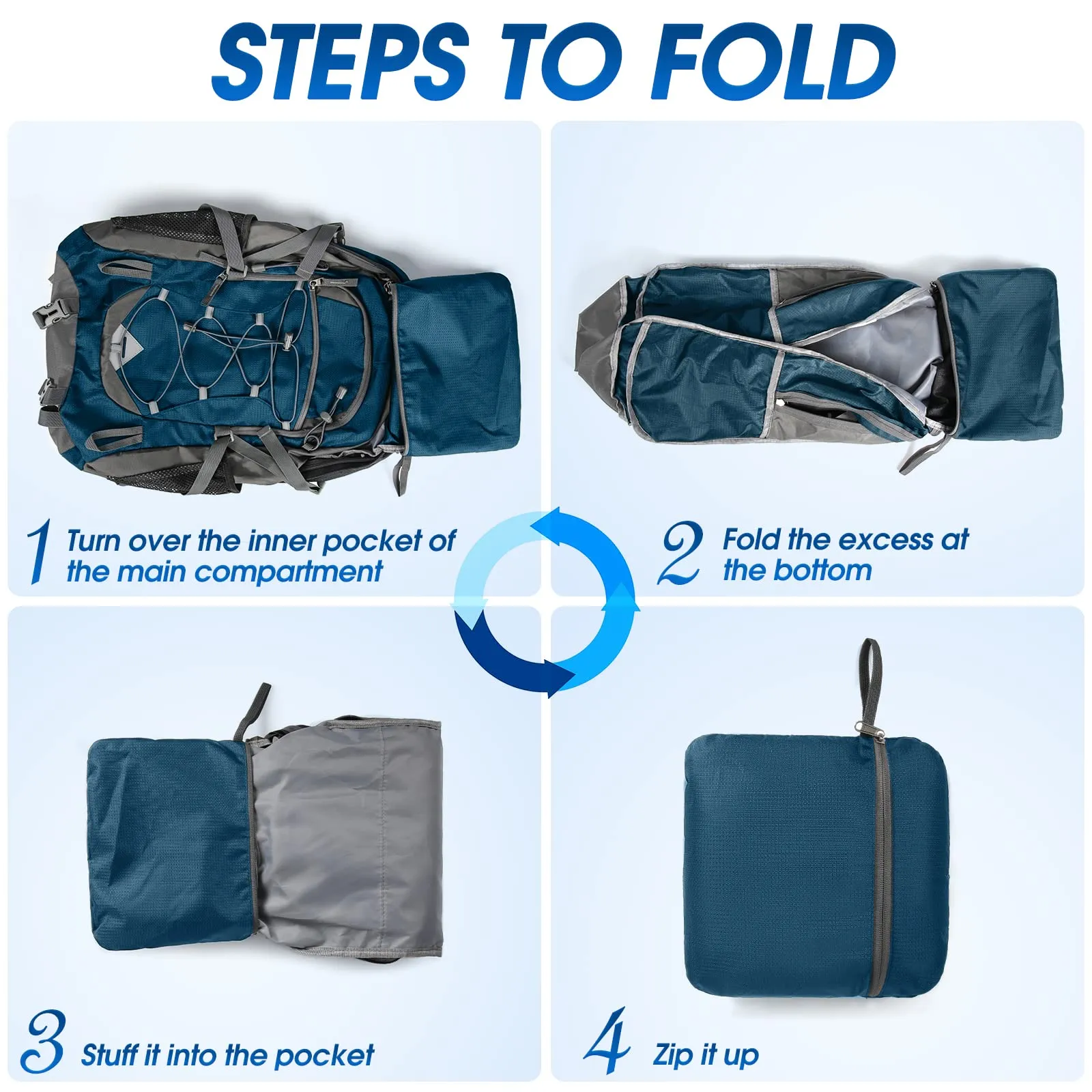 IGOLUMON Zaino Trekking 40L Ultraleggero Pieghevole Impermeabile con Strisce Riflettenti - immagine 7