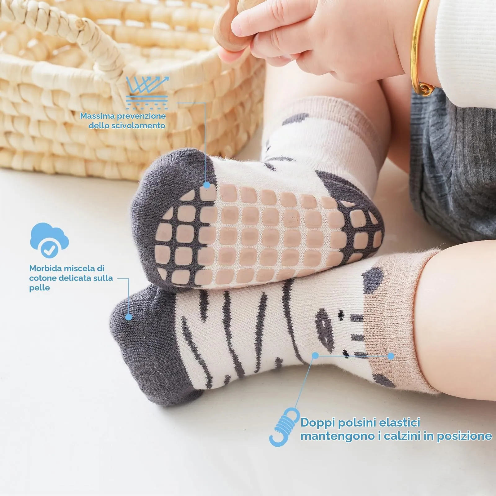 Simpeak Calzini Antiscivolo Bambino in Cotone, 4 Paia, 0-1 Anni, S - immagine 5