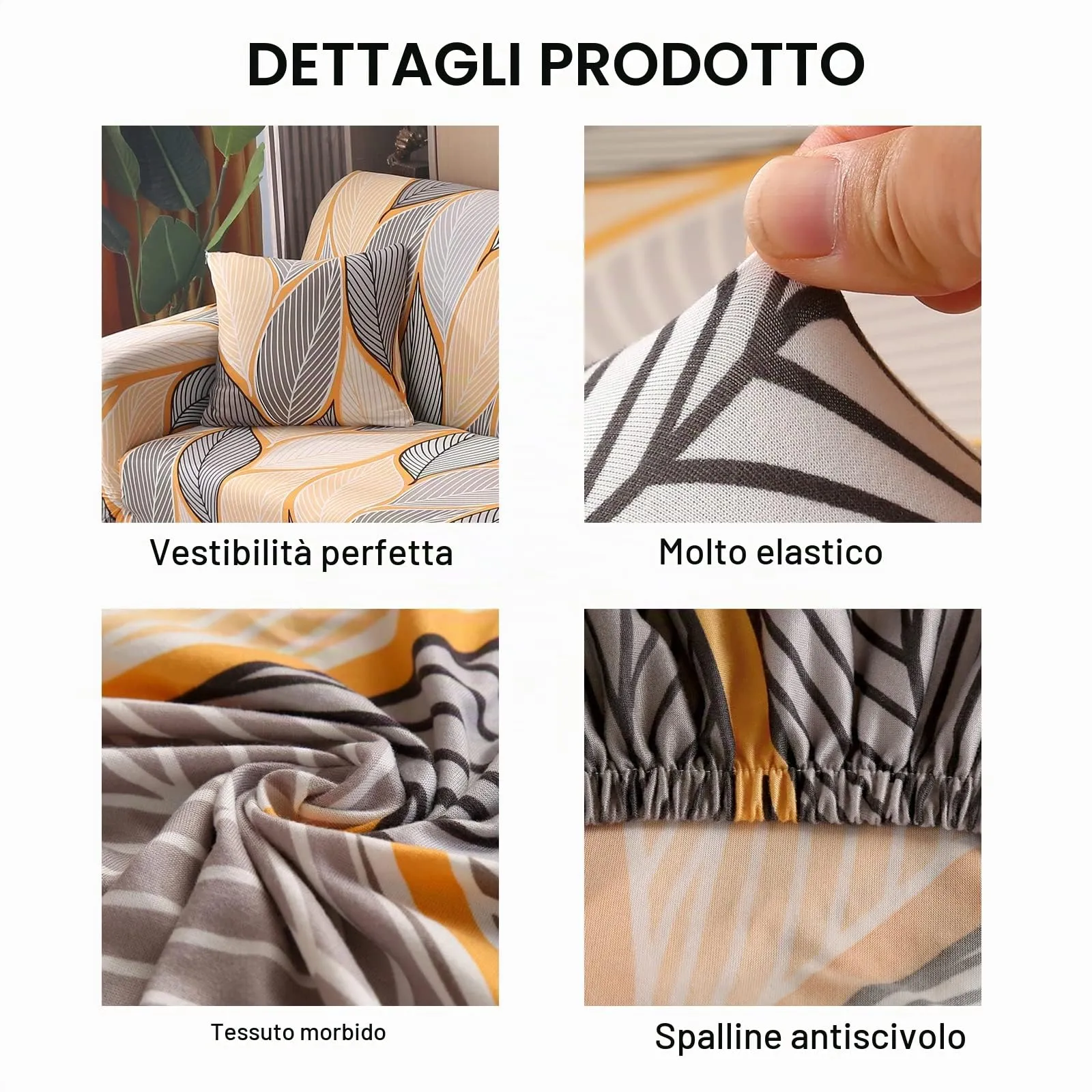 Jaotto Copridivano Elasticizzato 1 Posto, Fantasia Foglie Gialle, Antiscivolo e Antimacchia - immagine 3