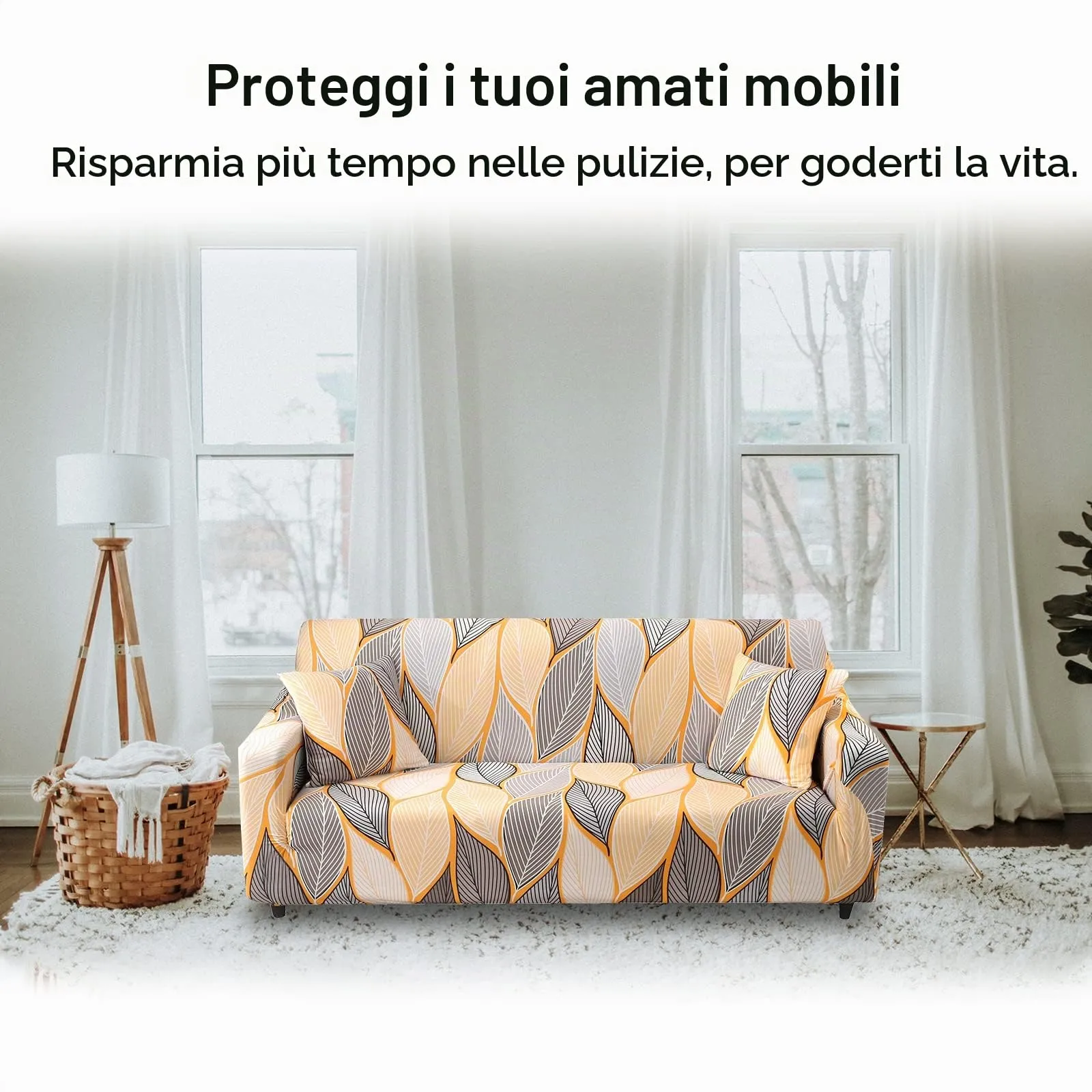 Jaotto Copridivano Elasticizzato 1 Posto, Fantasia Foglie Gialle, Antiscivolo e Antimacchia - immagine 4