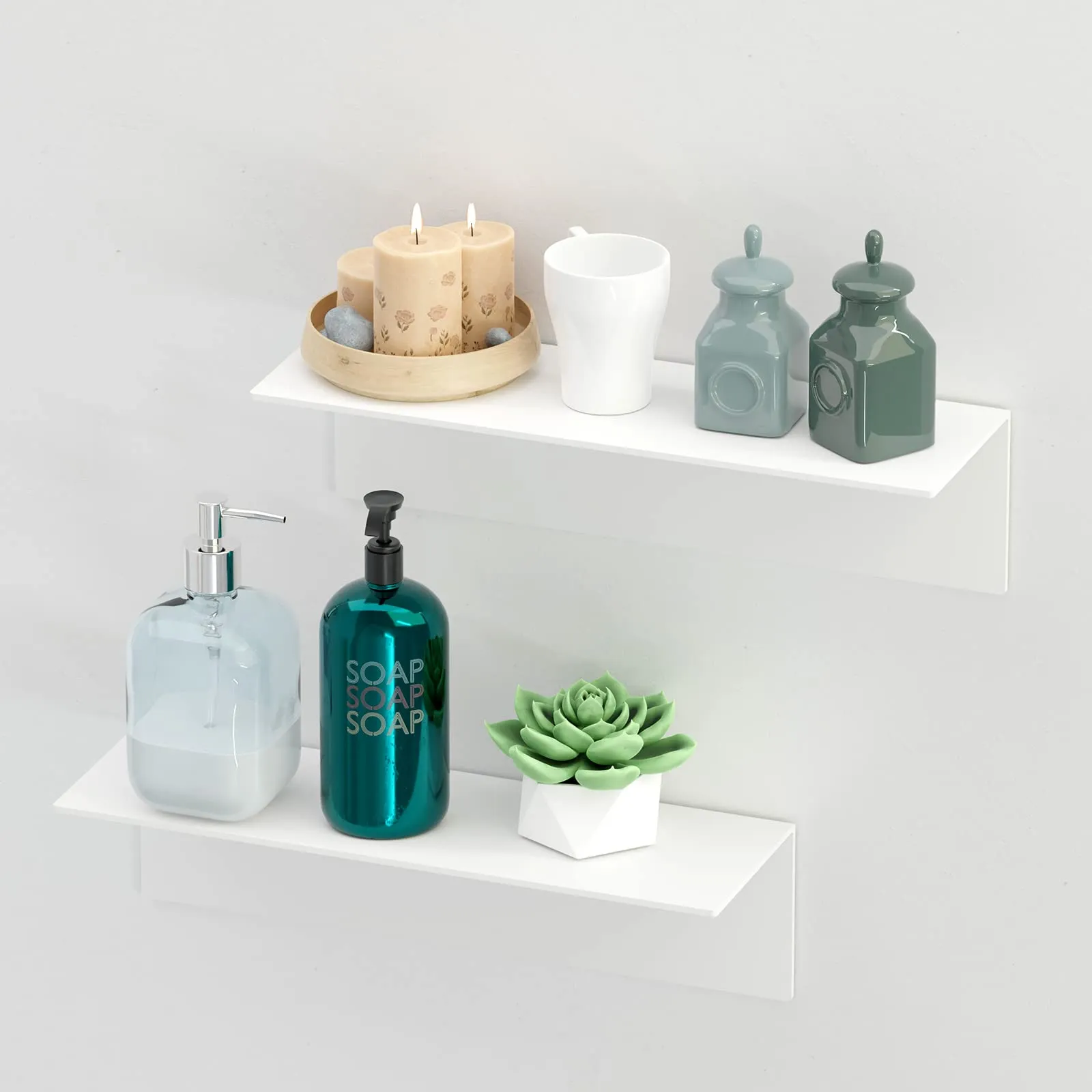 Toski Mensole da Muro in Acrilico senza Forare, 2 Pezzi, 40 cm, Bianco - immagine 1