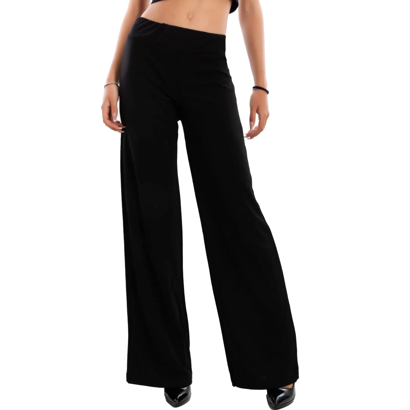 Toocool Pantaloni a Palazzo Donna Basic VI-9292, Nero, M - immagine 1