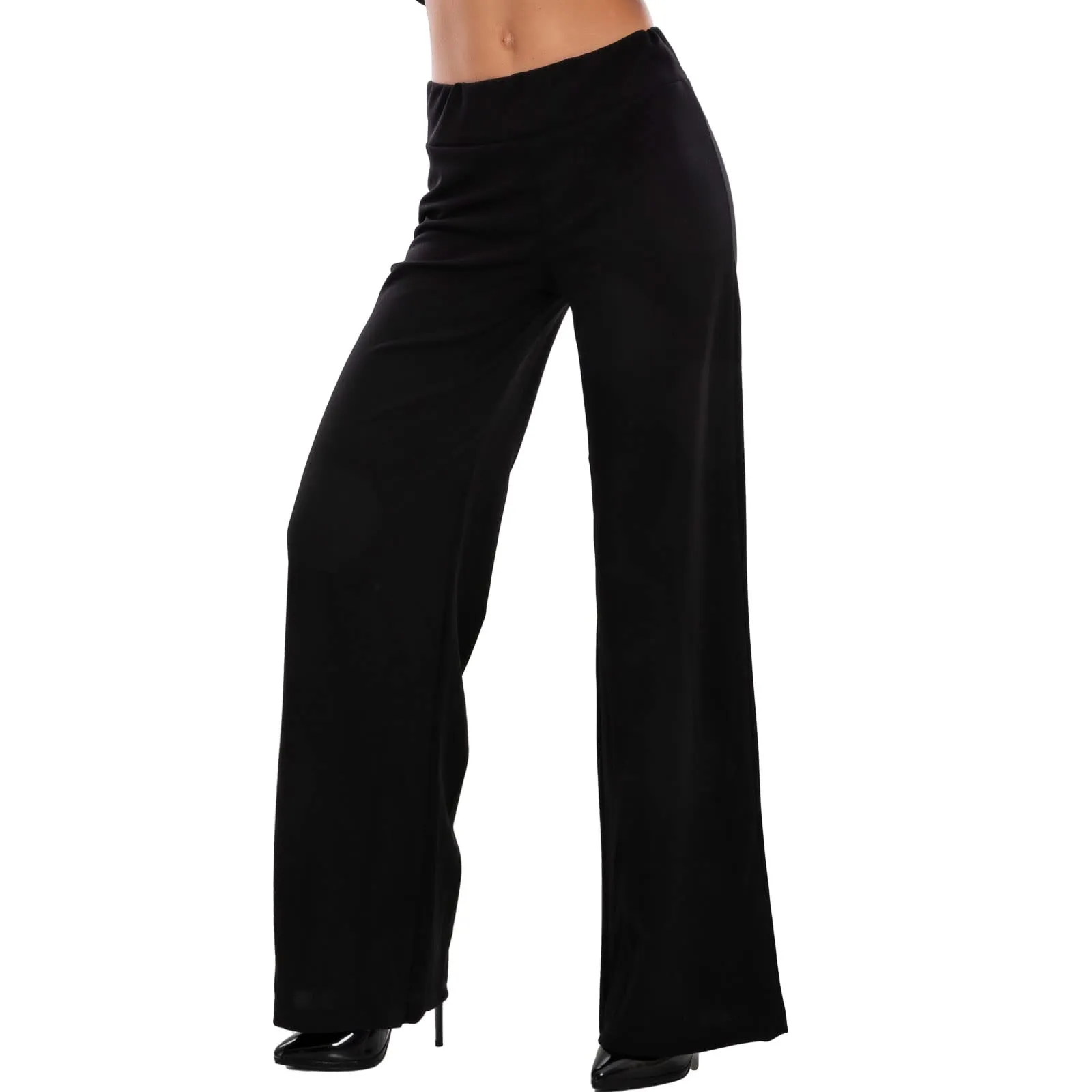 Toocool Pantaloni a Palazzo Donna Basic VI-9292, Nero, M - immagine 2