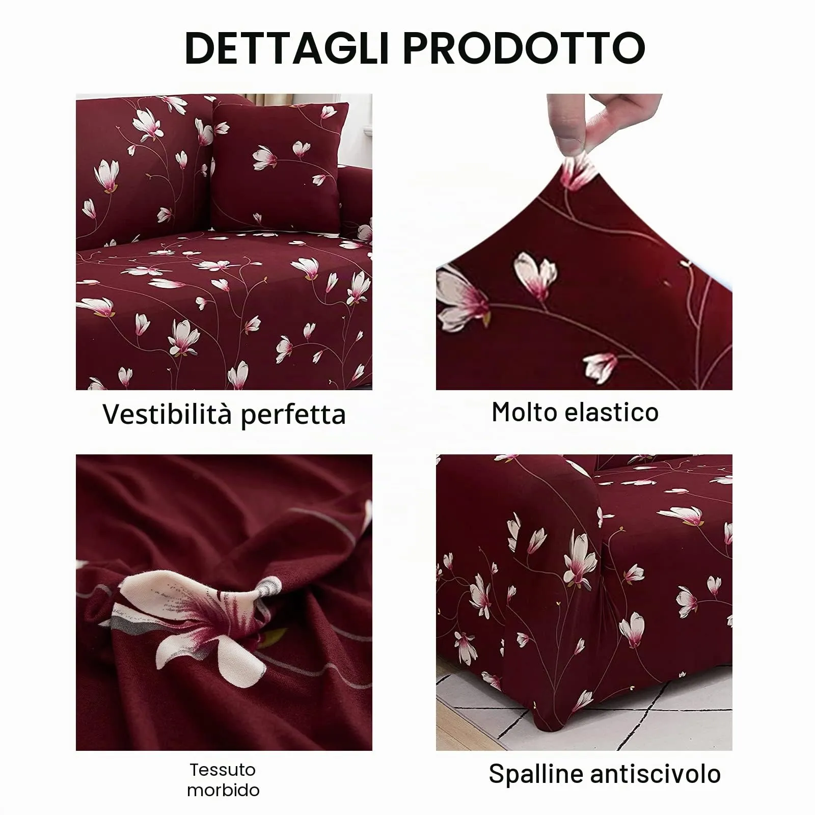Jaotto Copridivano Elasticizzato 2 Posti, Fodera Antiscivolo e Antimacchia con Braccioli, Orchidee Fucsia - immagine 4