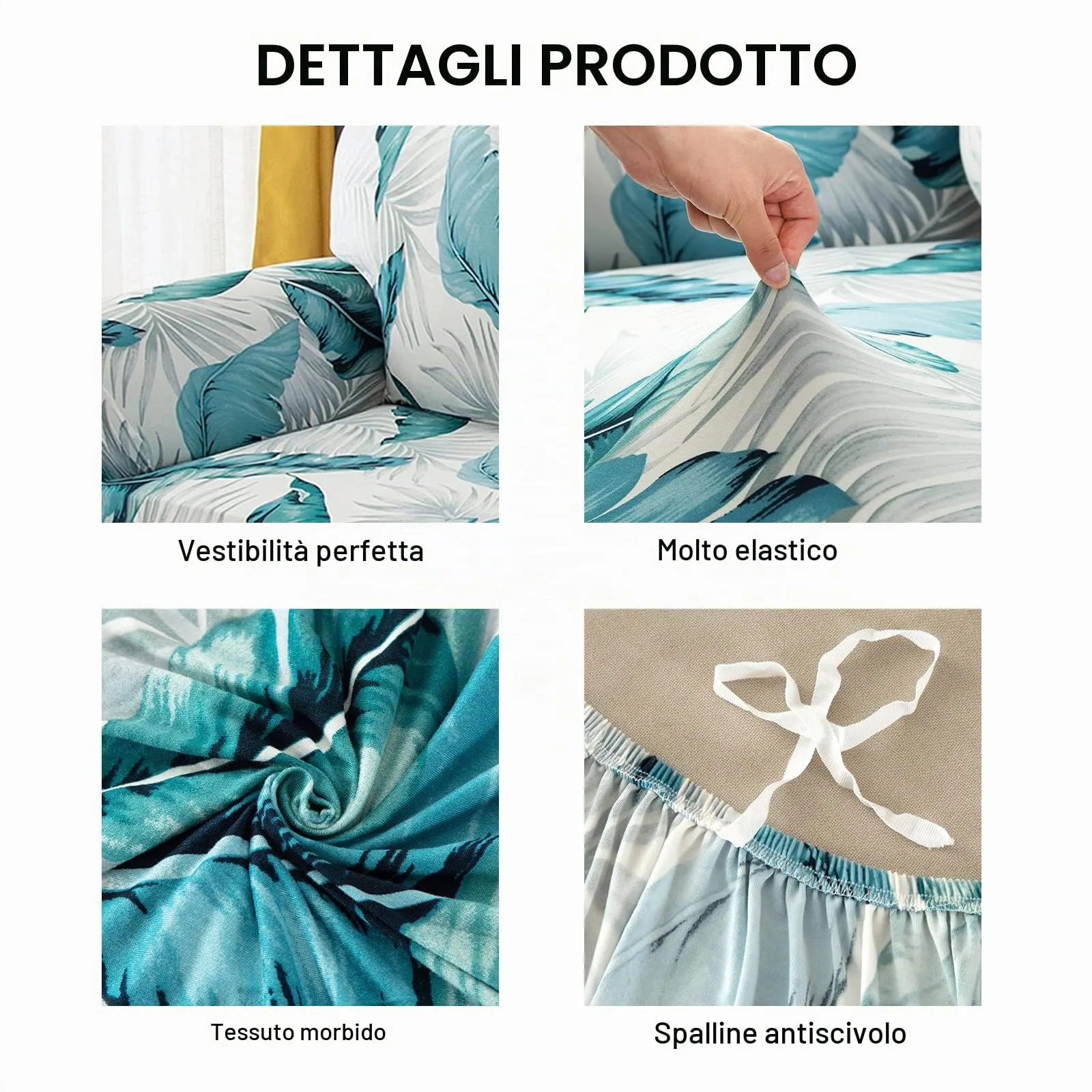Jaotto Copridivano Elasticizzato 2 Posti Fantasia Antiscivolo Antimacchia Foglie Bianche - immagine 3