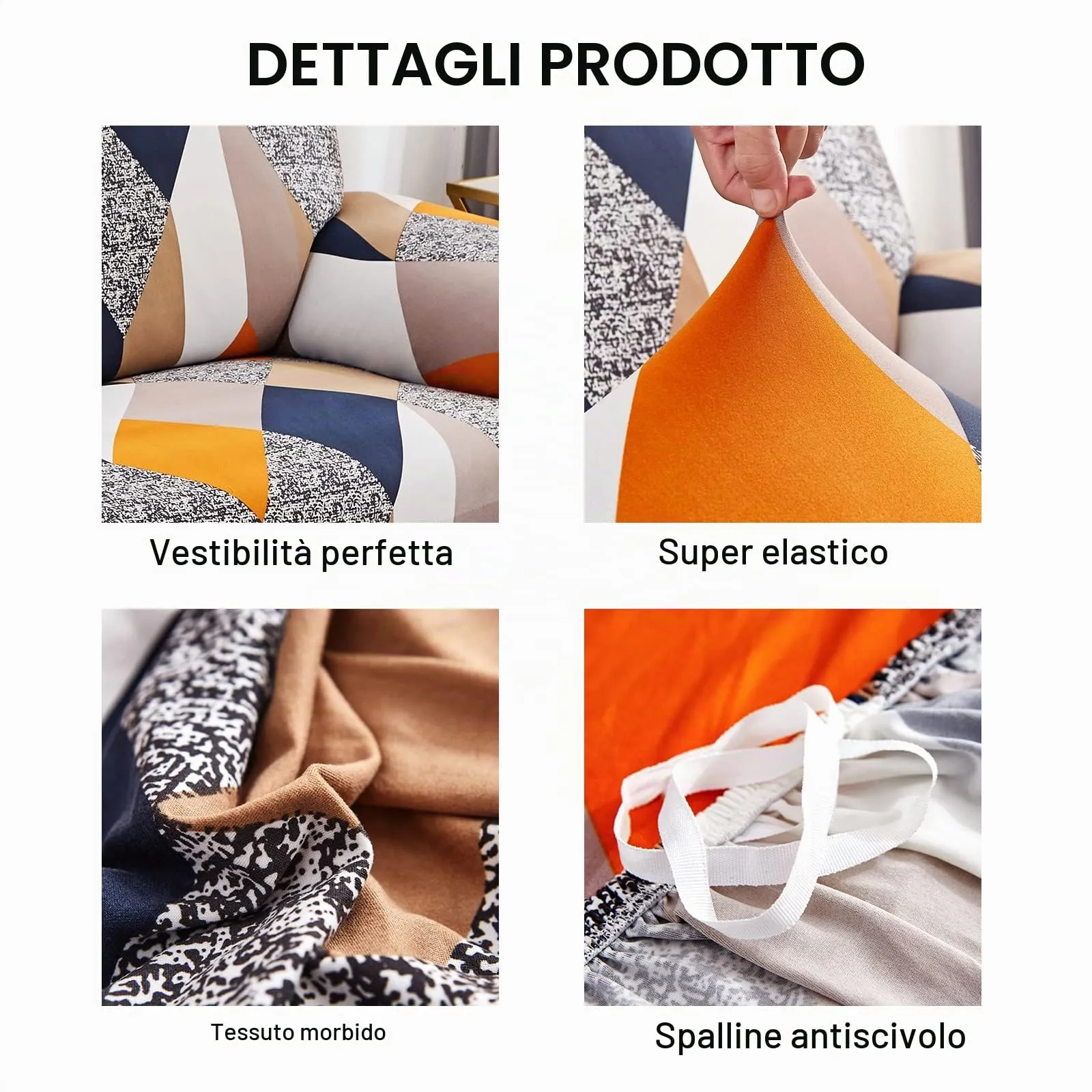 Jaotto Copridivano Elasticizzato 1 Posto, Fantasia Geometria Arancione, Antiscivolo e Antimacchia - immagine 3