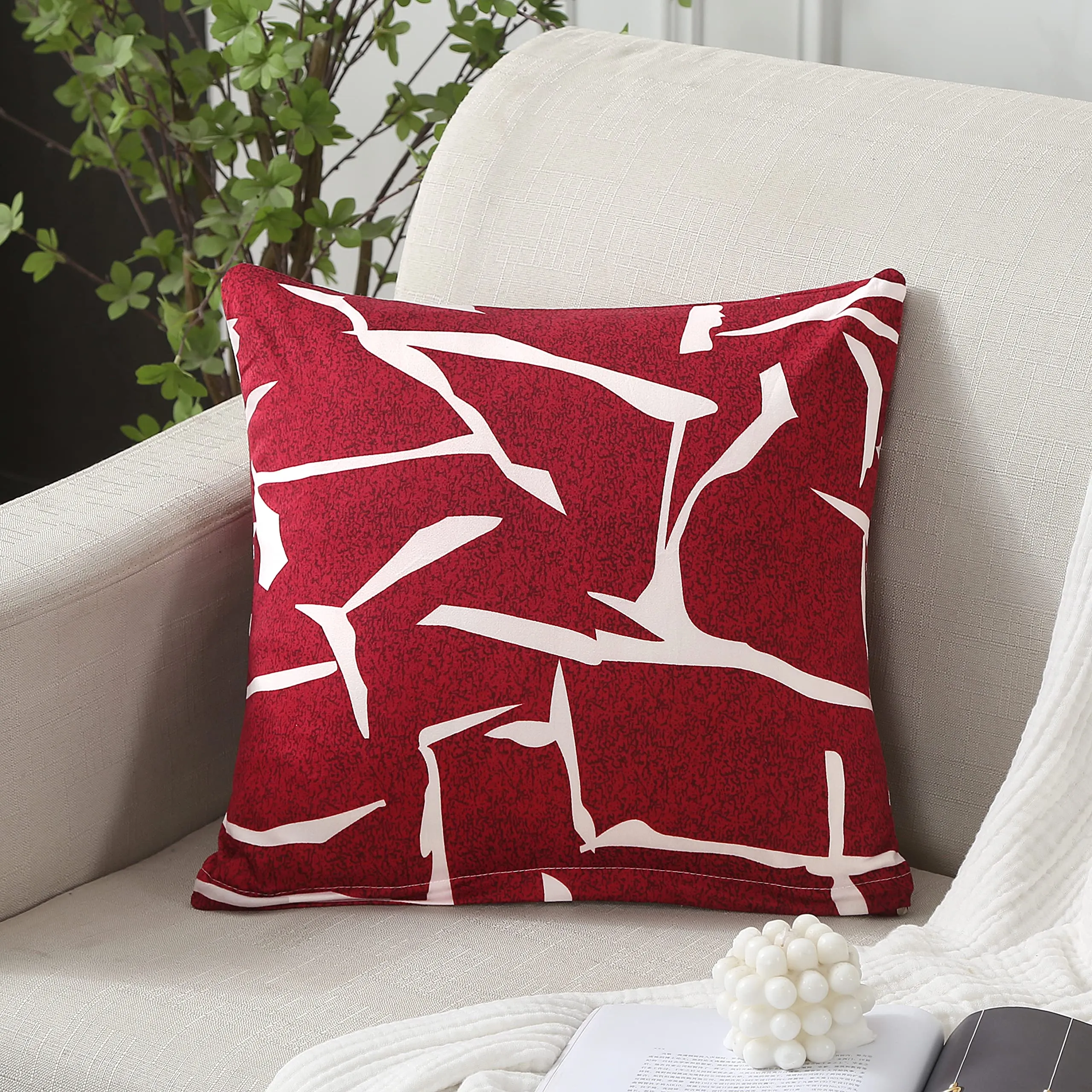 Jaotto Federe per Cuscini Divano in Spandex 45x45cm, Set di 2, Astratto Bordeaux - immagine 5