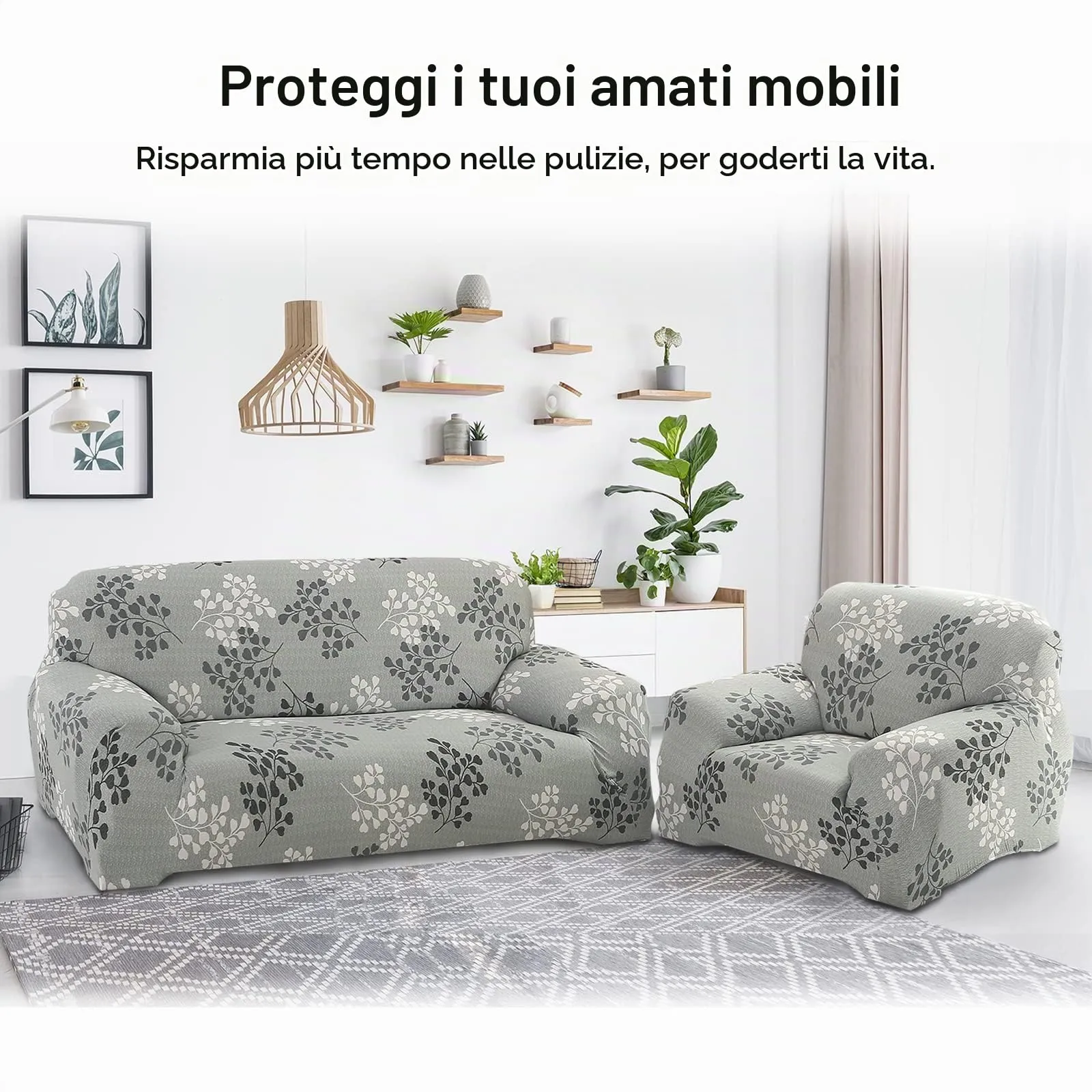 Jaotto Copridivano Elasticizzato 1 Posto, Fodera Antiscivolo e Antimacchia con Braccioli, Stile Foglie - immagine 3