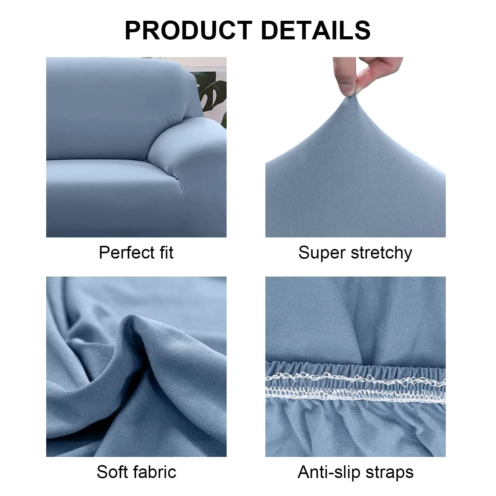 Jaotto Copridivano Elasticizzato 2 Posti Antiscivolo Antimacchia, Grigio Blu - immagine 4