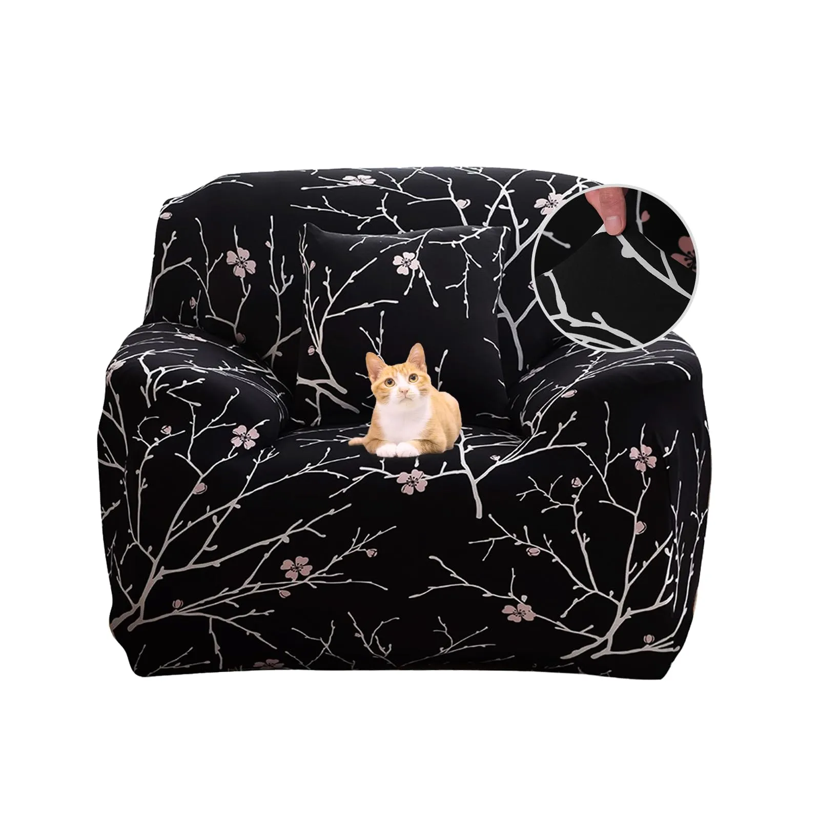 Jaotto Copridivano Elasticizzato 1 Posto, Fantasia Fiore Nera, Antiscivolo e Antimacchia - immagine 1