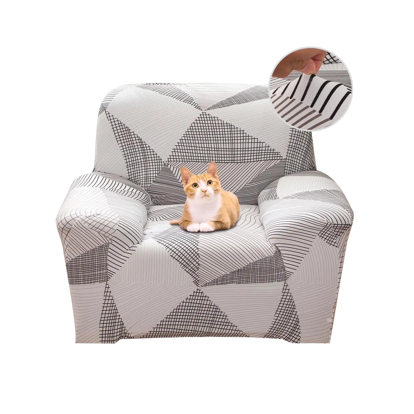 Jaotto Copridivano Elasticizzato 1 Posto Fantasia Antiscivolo Antimacchia, Linea Bianca - immagine 1