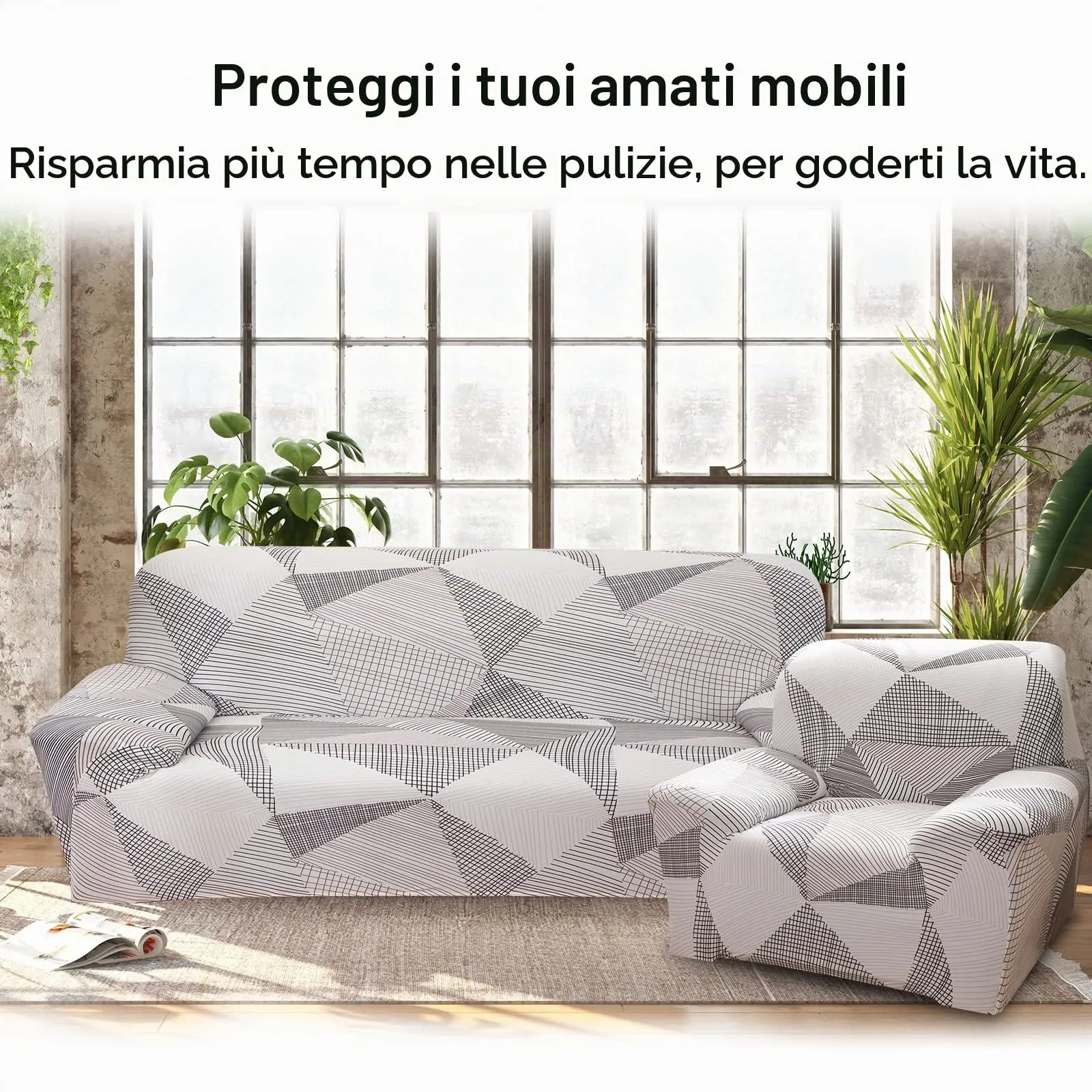 Jaotto Copridivano Elasticizzato 1 Posto Fantasia Antiscivolo Antimacchia, Linea Bianca - immagine 4