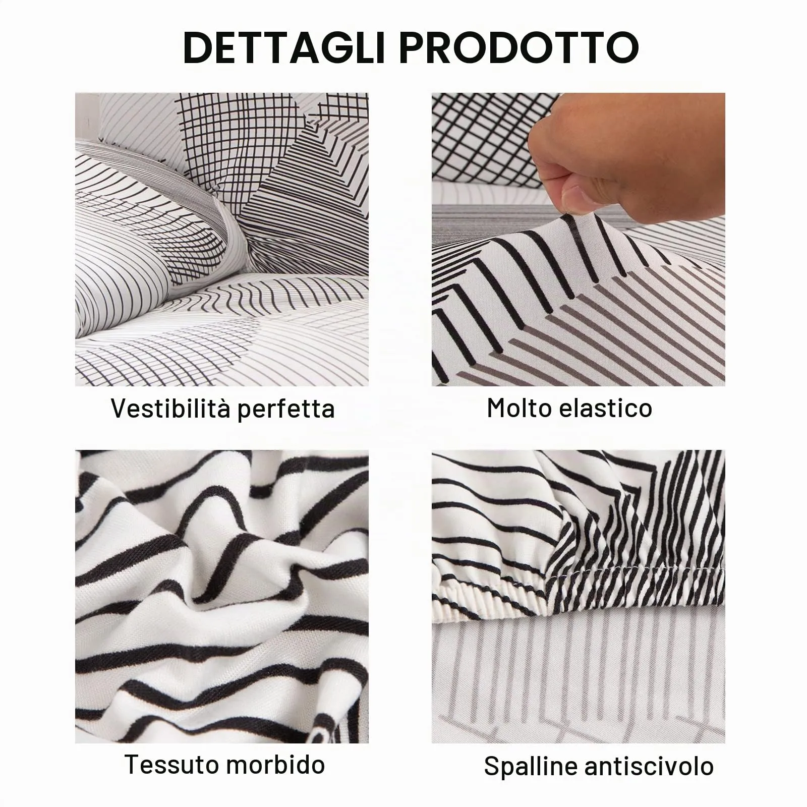 Jaotto Copridivano Elasticizzato 4 Posti, Fodera Antiscivolo e Antimacchia con Braccioli, Linea Bianca - immagine 5