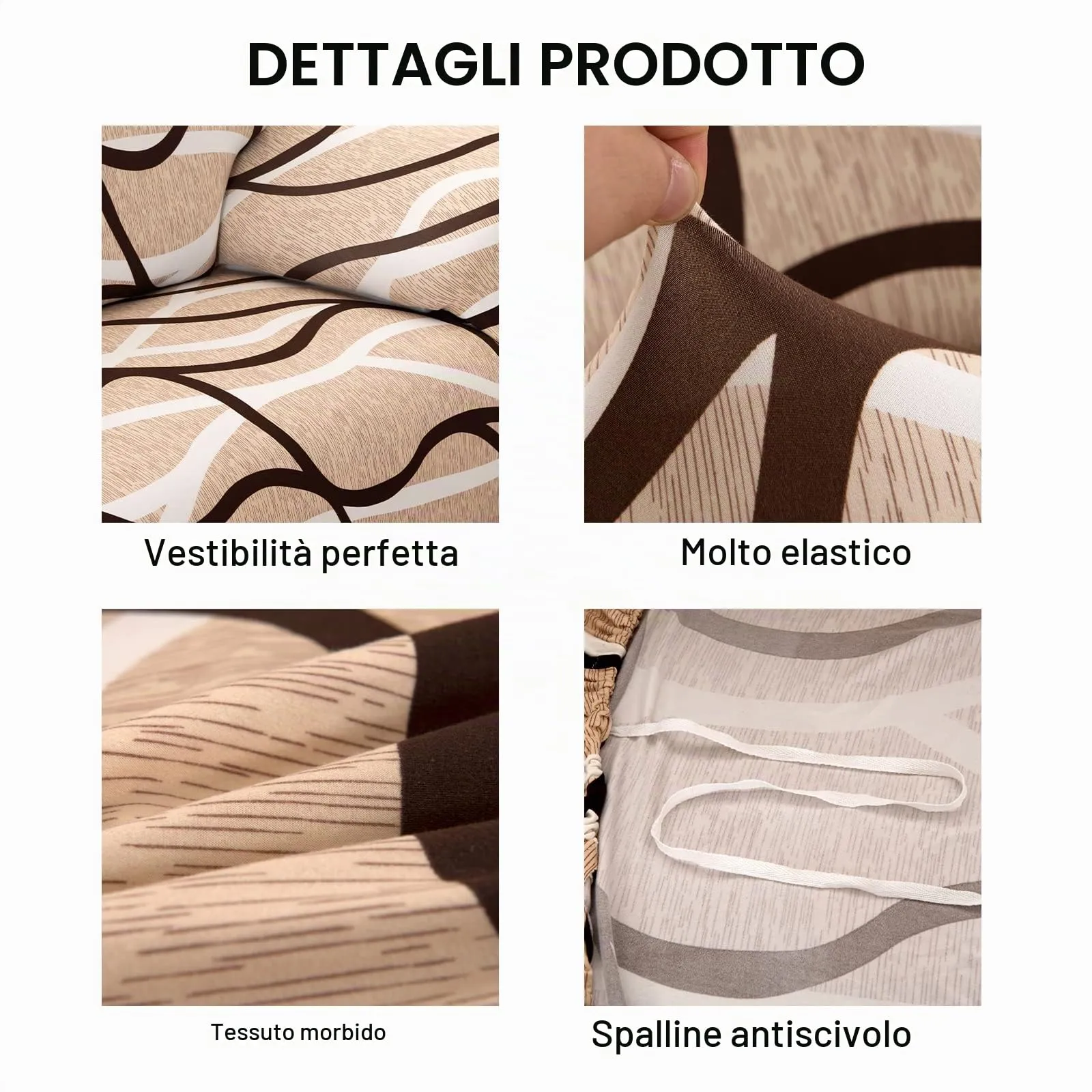 Jaotto Copridivano Elasticizzato 1 Posto, Fodera Antiscivolo e Antimacchia con Braccioli, Fantasia Geometrico, Linea Moderna - immagine 3