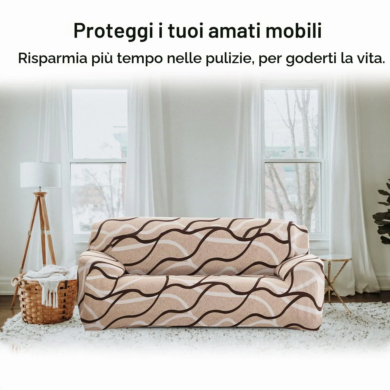 Jaotto Copridivano Elasticizzato 1 Posto, Fodera Antiscivolo e Antimacchia con Braccioli, Fantasia Geometrico, Linea Moderna - immagine 4