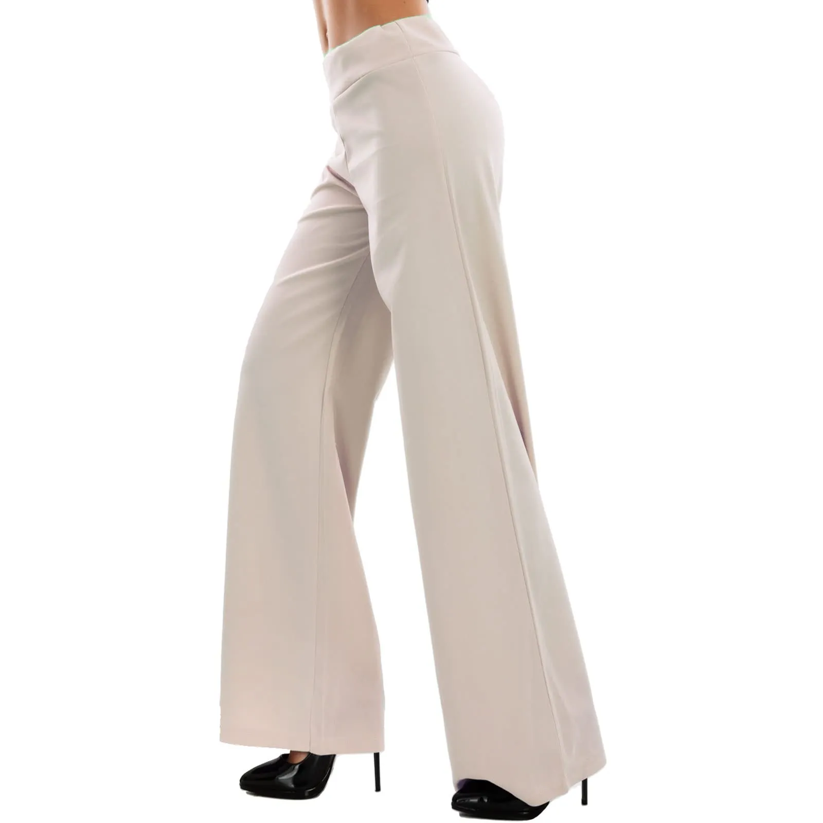 Toocool Pantaloni a Palazzo Basic Elastico in Vita VI-9292, M, Beige - immagine 2
