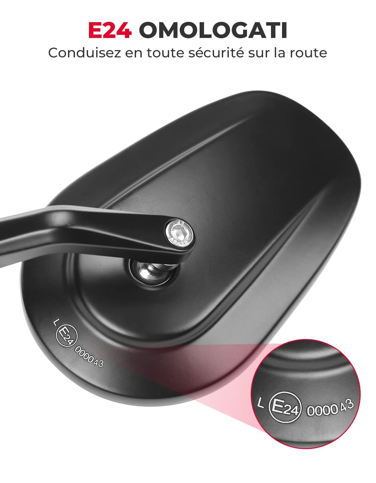 KEMIMOTO Specchietti Retrovisore Moto E24, Universali per Manubrio 22mm, 2 Pezzi - immagine 2