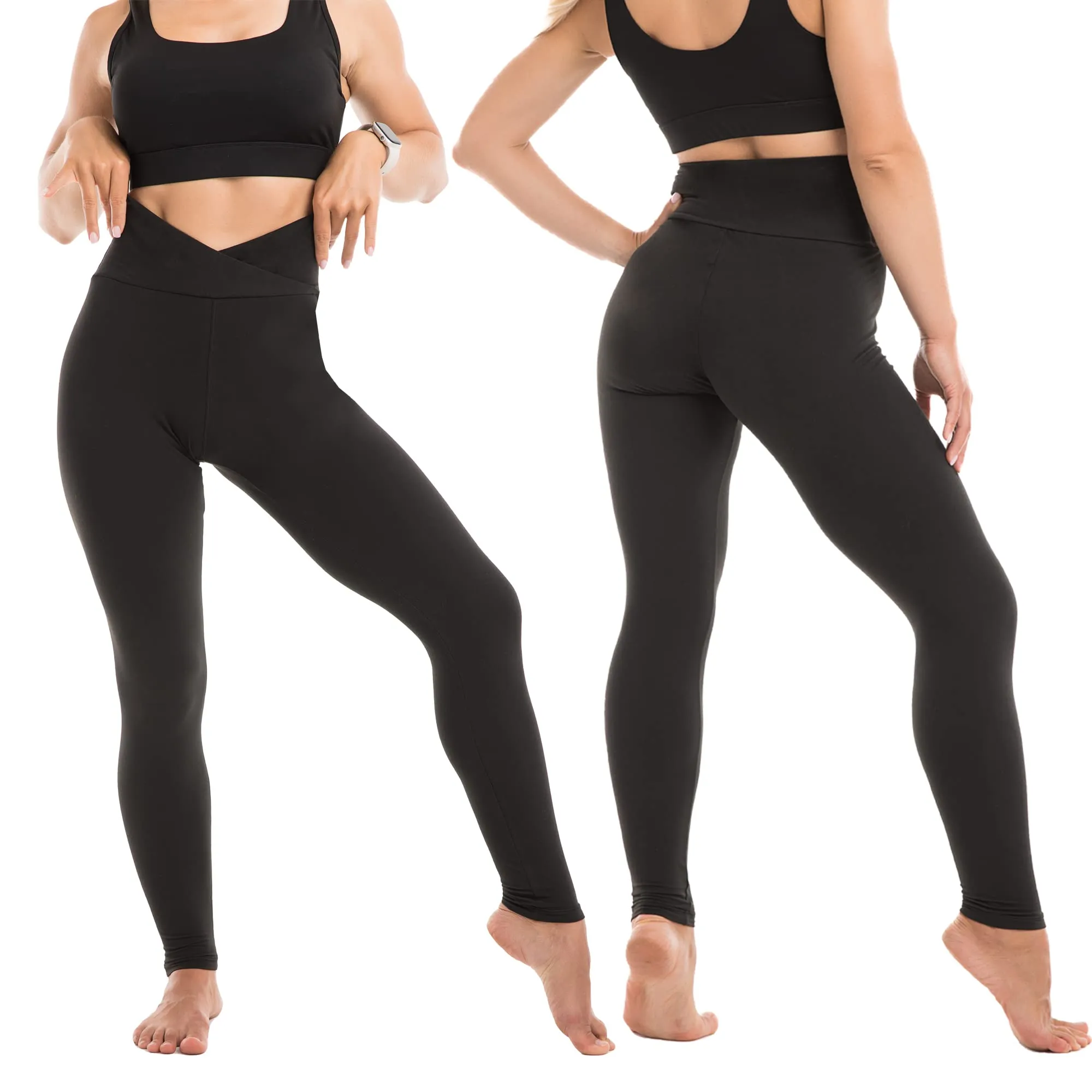 SINOPHANT Leggings Vita Alta Donna Fitness Yoga, Nero Vita Incrociata, L-XL - immagine 2