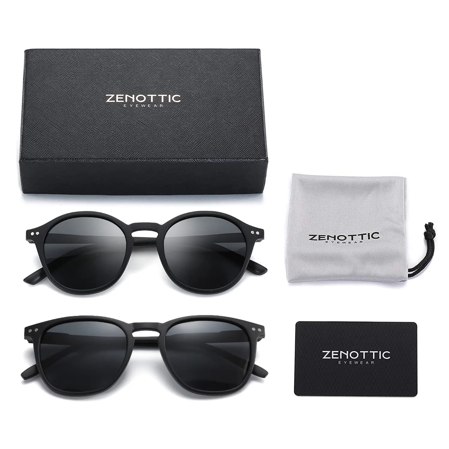 ZENOTTIC 2 Paia Occhiali da Sole Polarizzati Retro Vintage Rotondi e Quadrati Protezione UV400 Unisex - immagine 6