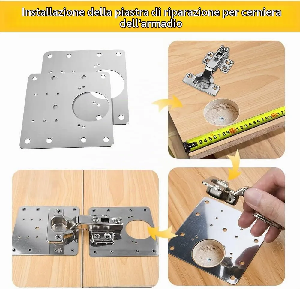 Flintronic Piastra di Riparazione per Cerniere, Acciaio Inossidabile 90x90mm, 2 Pezzi con 12 Viti - immagine 2