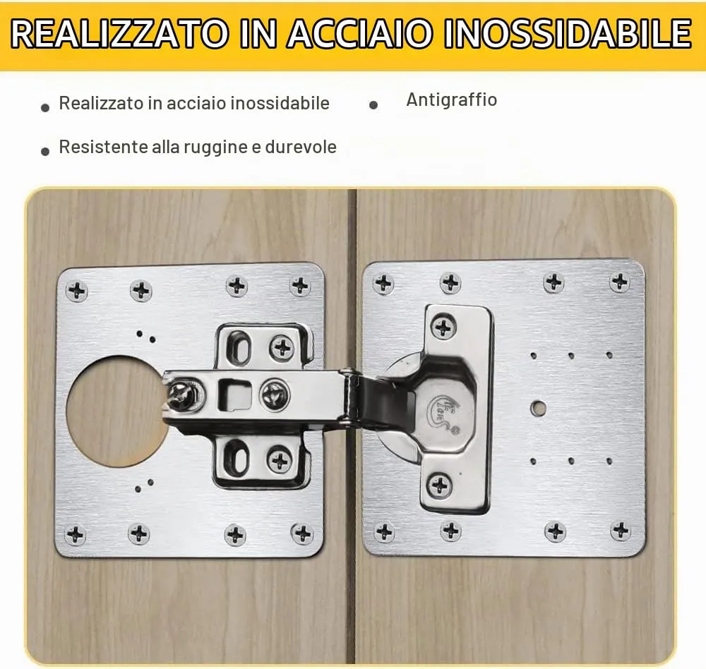 Flintronic Piastra di Riparazione per Cerniere, Acciaio Inossidabile 90x90mm, 2 Pezzi con 12 Viti - immagine 5